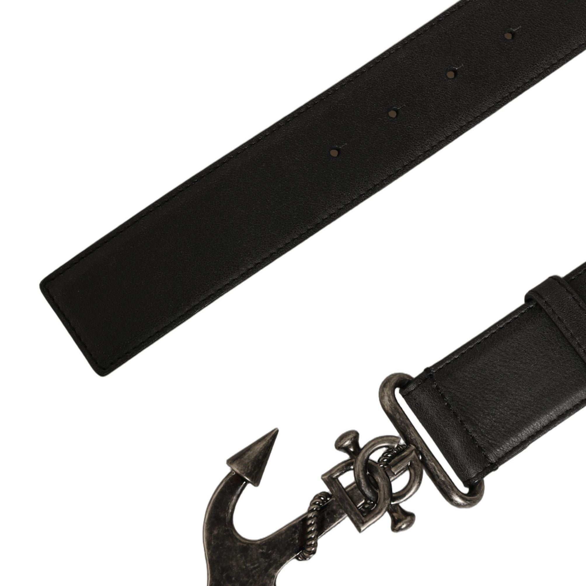 Dolce & Gabbana Black Leather Anchor Logo Metal Buckle Belt