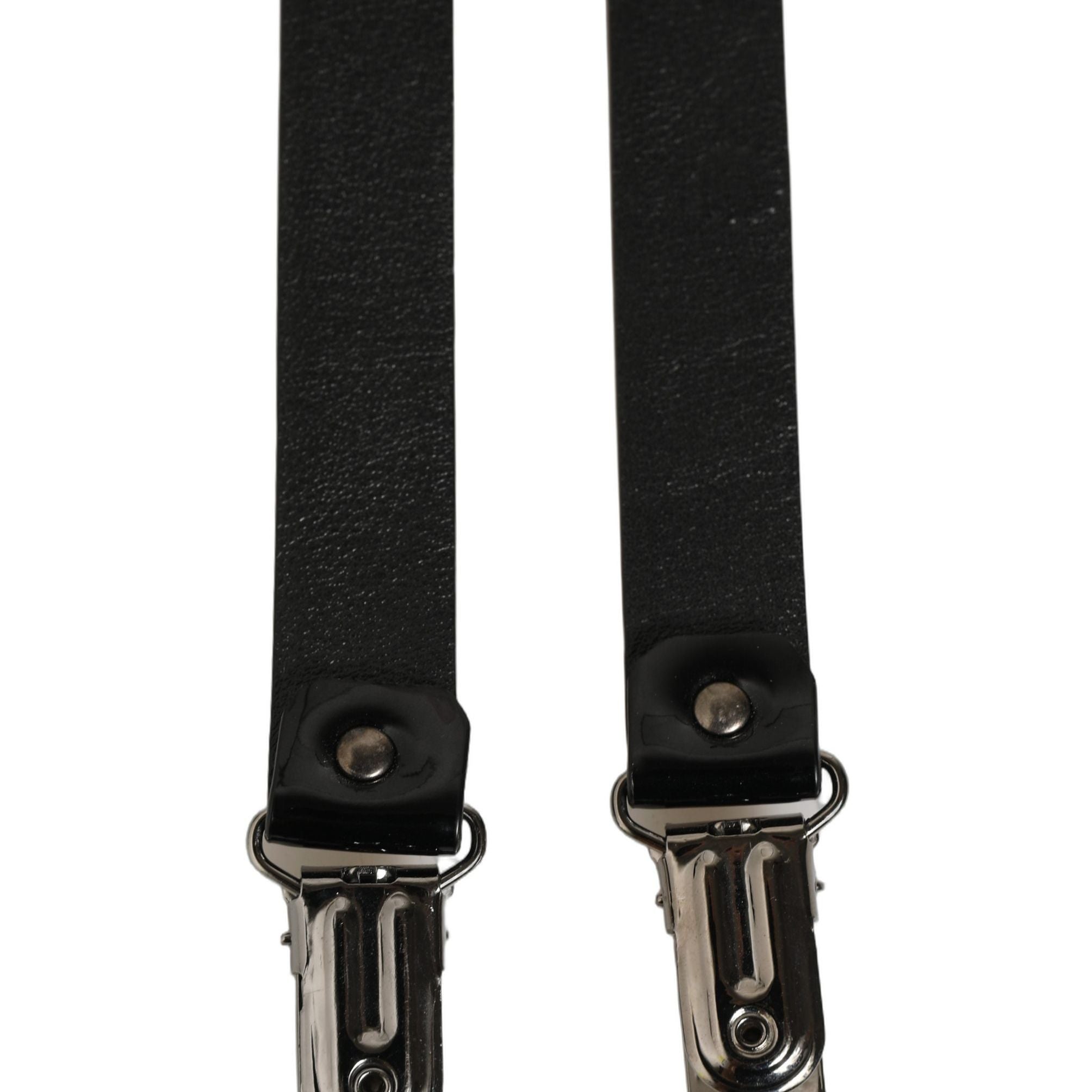 Dolce & Gabbana Black Adjustable Silver Metal Clips Suspenders