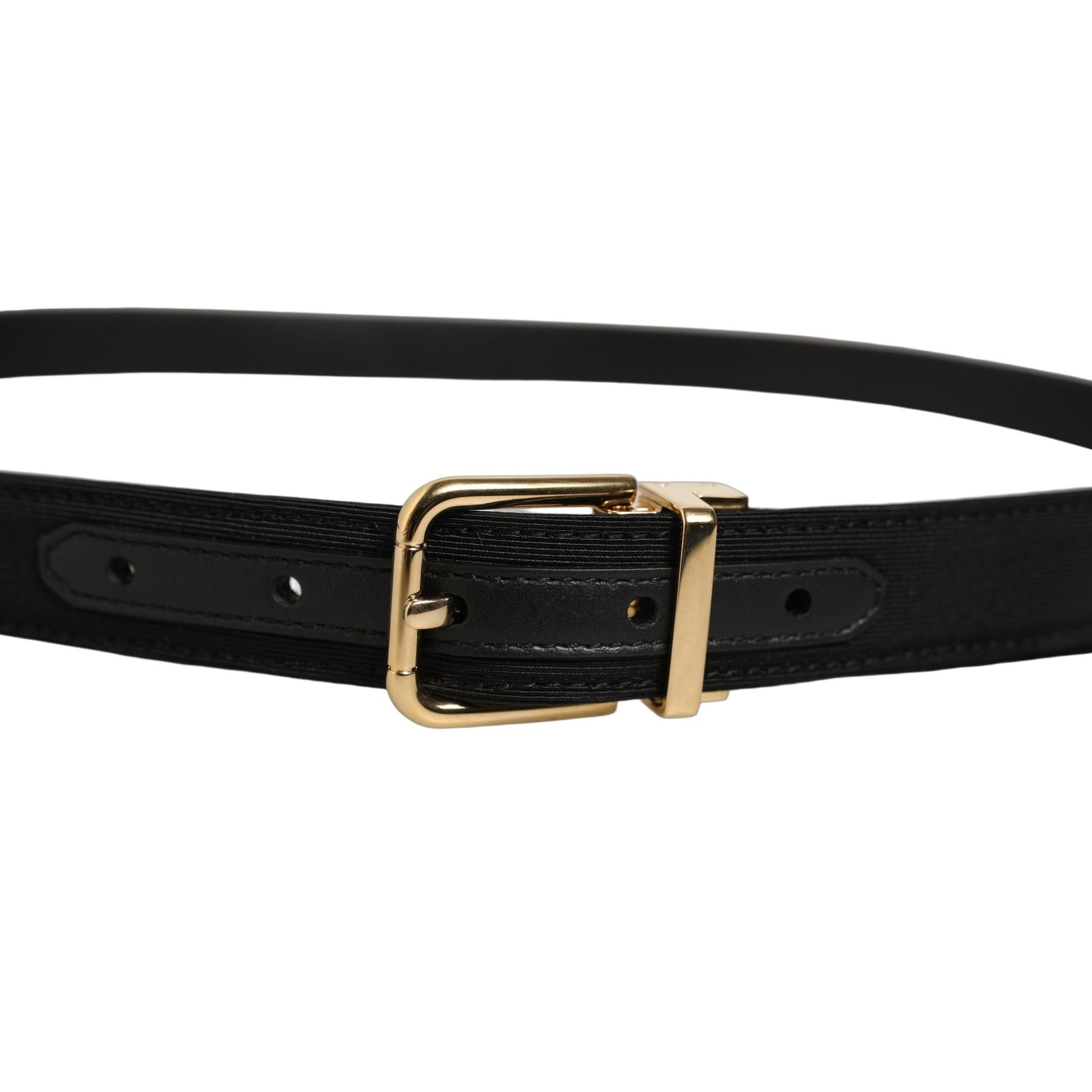 Dolce & Gabbana Black Canvas Leather Gold Metal Buckle Belt