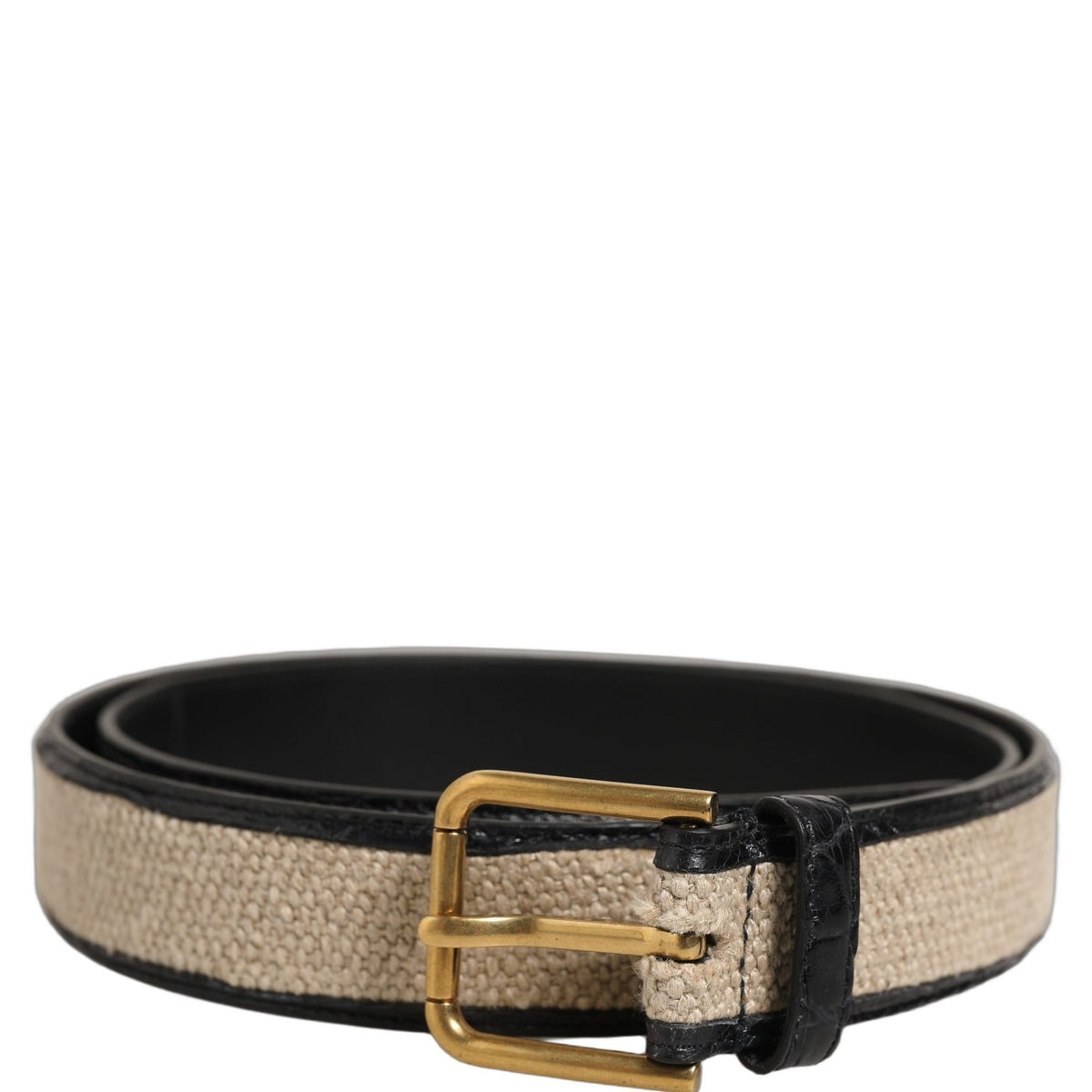 Dolce & Gabbana Beige Black Woven Leather Metal Buckle Belt