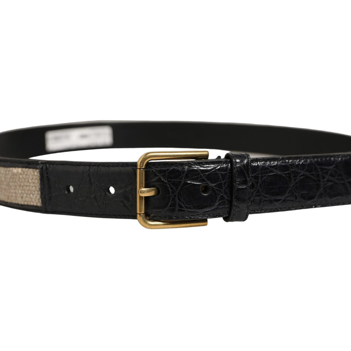 Dolce & Gabbana Beige Black Woven Leather Metal Buckle Belt