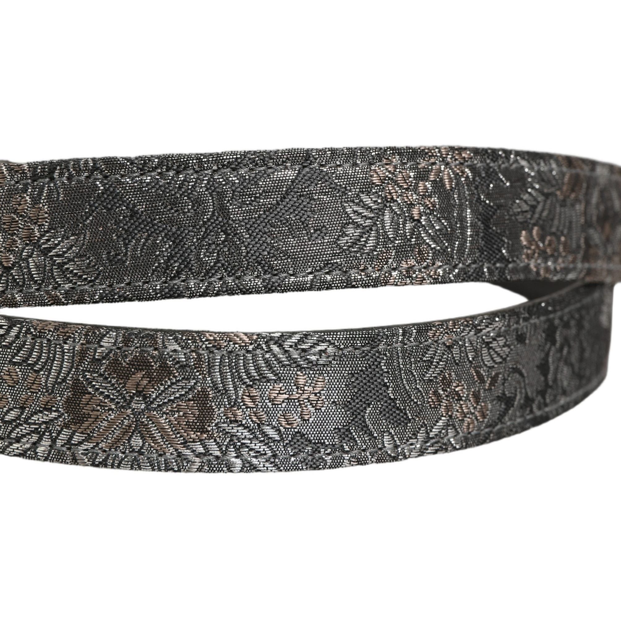 Dolce & Gabbana Silver Black Floral Jacquard Metal Buckle Belt