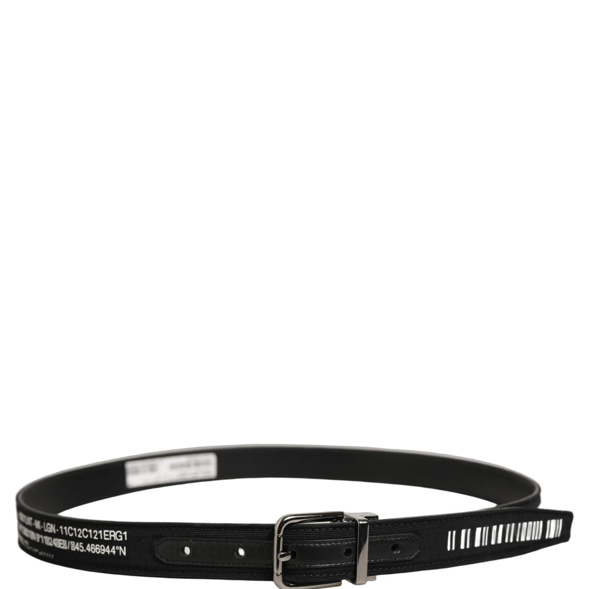 Dolce & Gabbana Black Fabric Leather Barcode Silver Buckle Belt