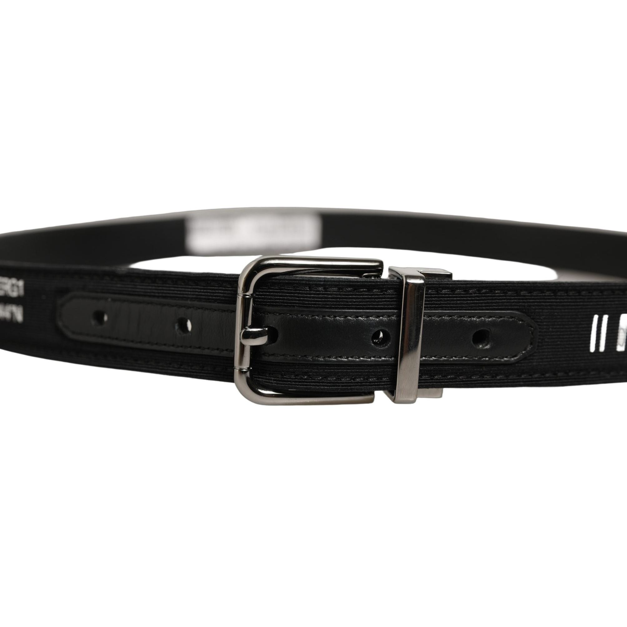 Dolce & Gabbana Black Fabric Leather Barcode Silver Buckle Belt