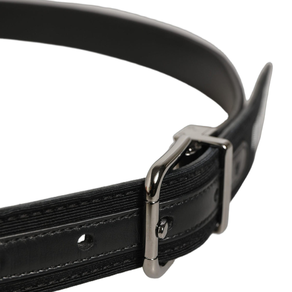 Dolce & Gabbana Black Fabric Leather Barcode Silver Buckle Belt