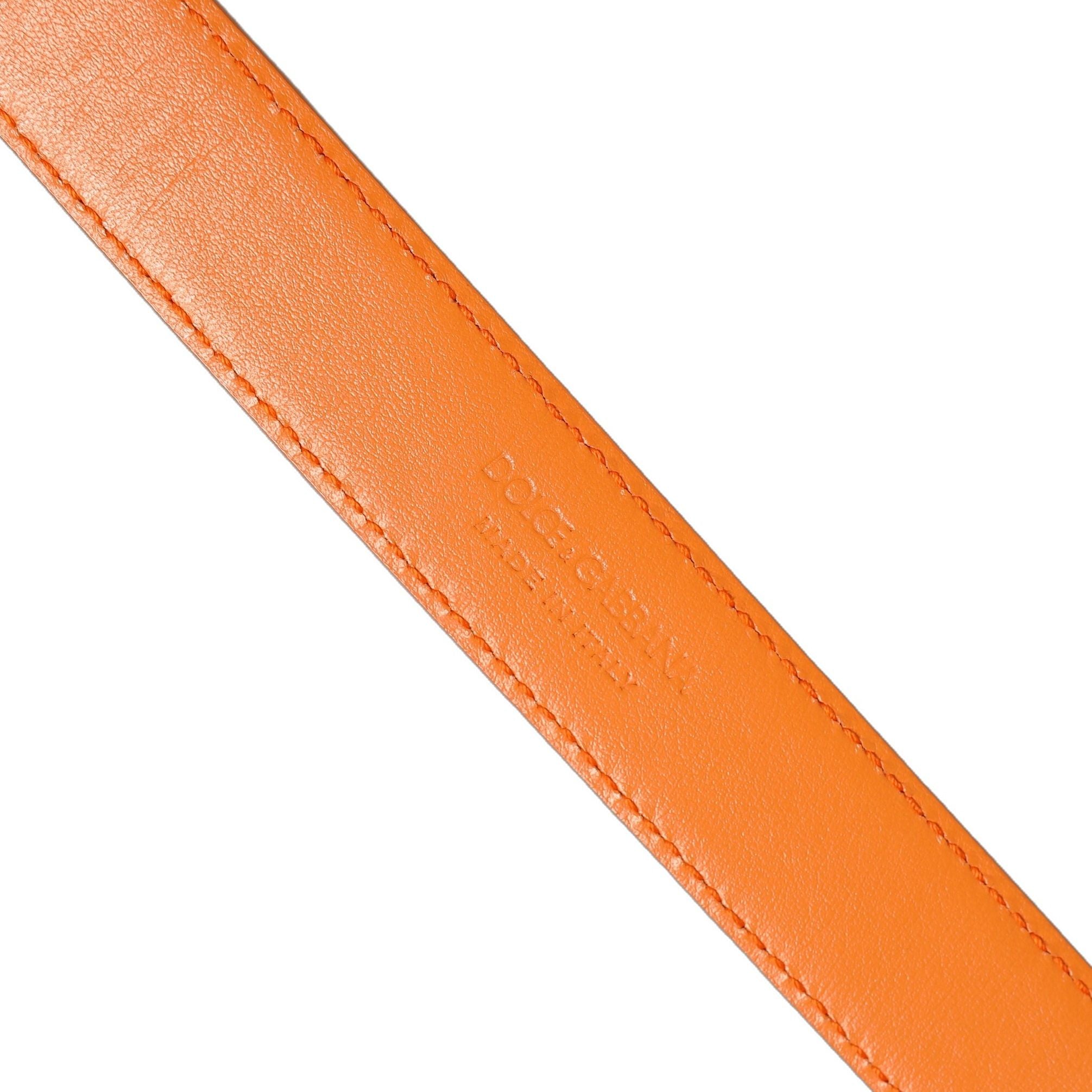 Dolce & Gabbana Orange Leather Silver Tone Metal Buckle Belt