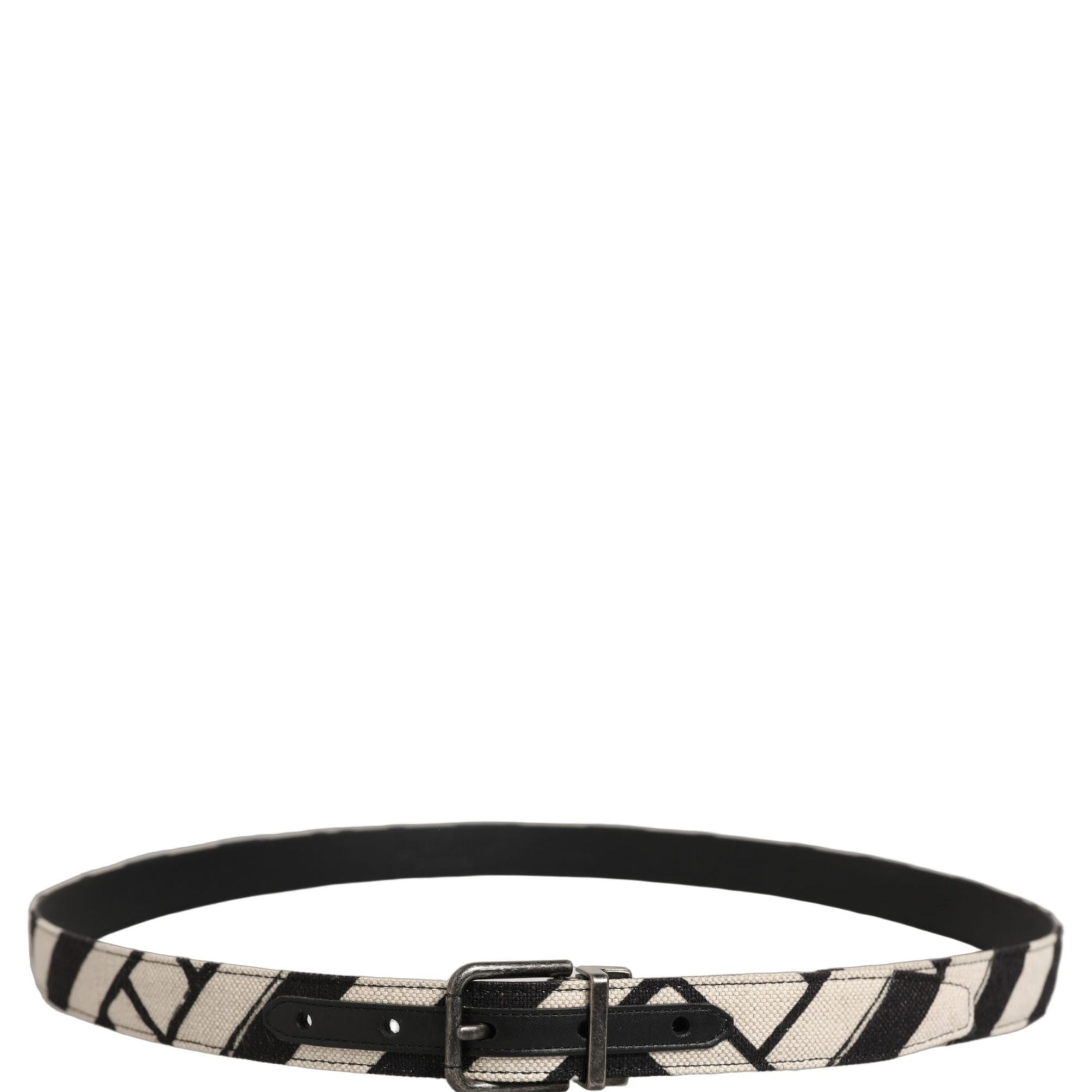 Dolce & Gabbana Black Ivory Silver Tone Metal Buckle Belt