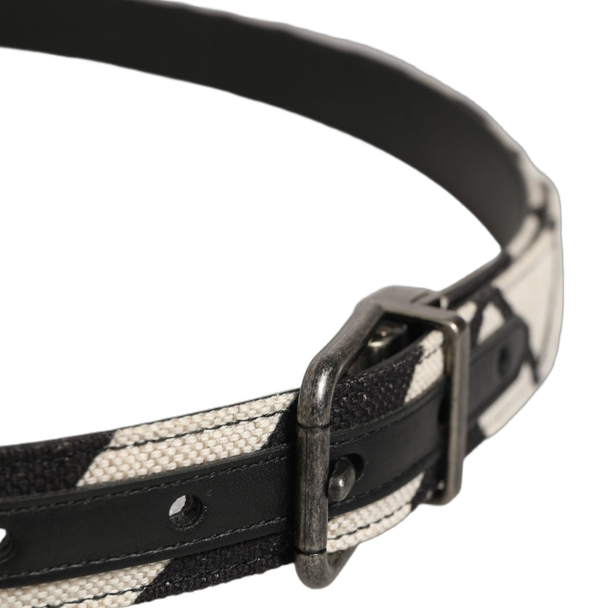 Dolce & Gabbana Black Ivory Silver Tone Metal Buckle Belt