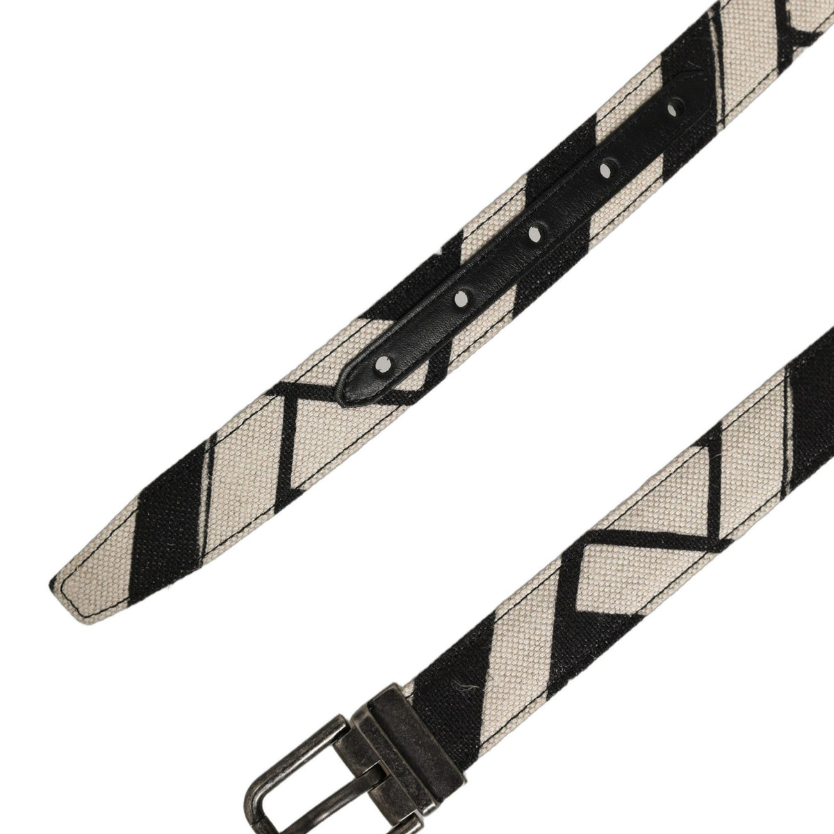 Dolce & Gabbana Black Ivory Silver Tone Metal Buckle Belt