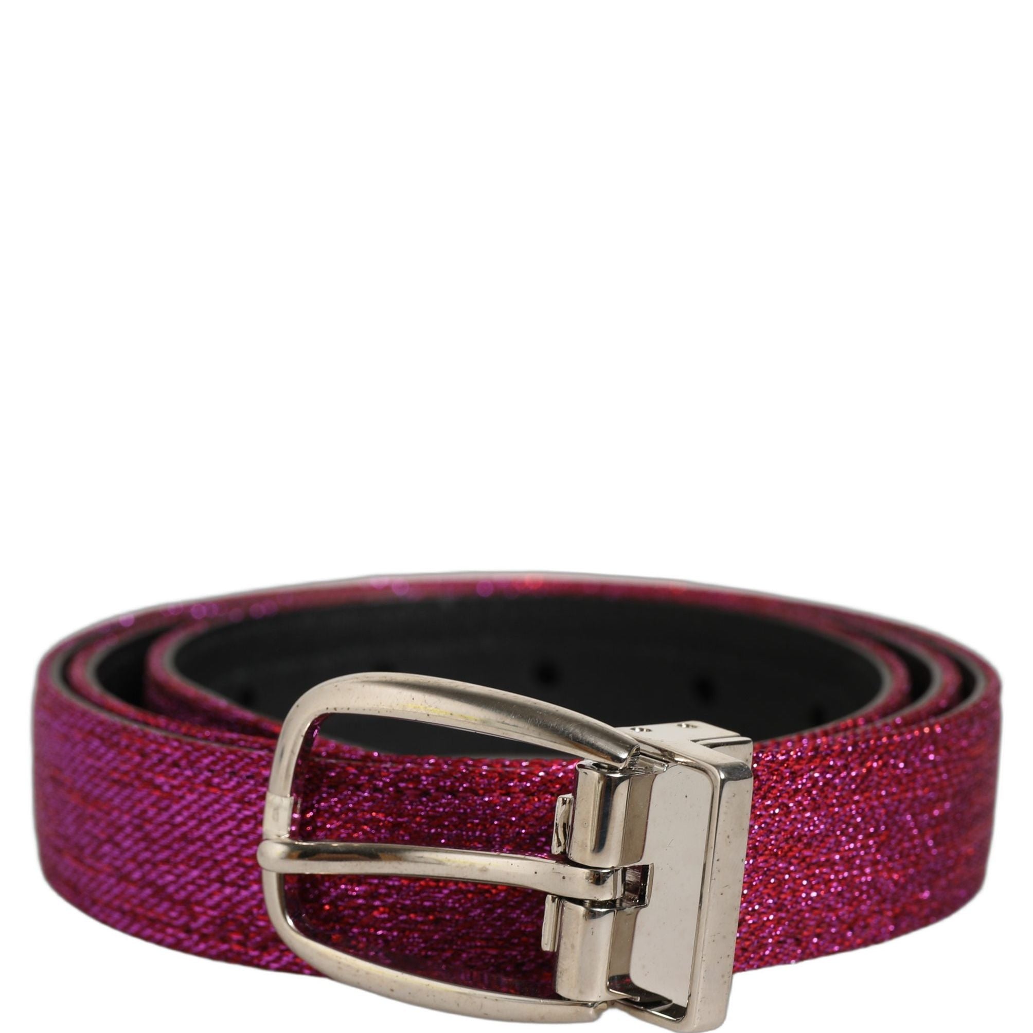 Dolce & Gabbana Men Fuchsia Glitter Silver Metal Buckle Belt