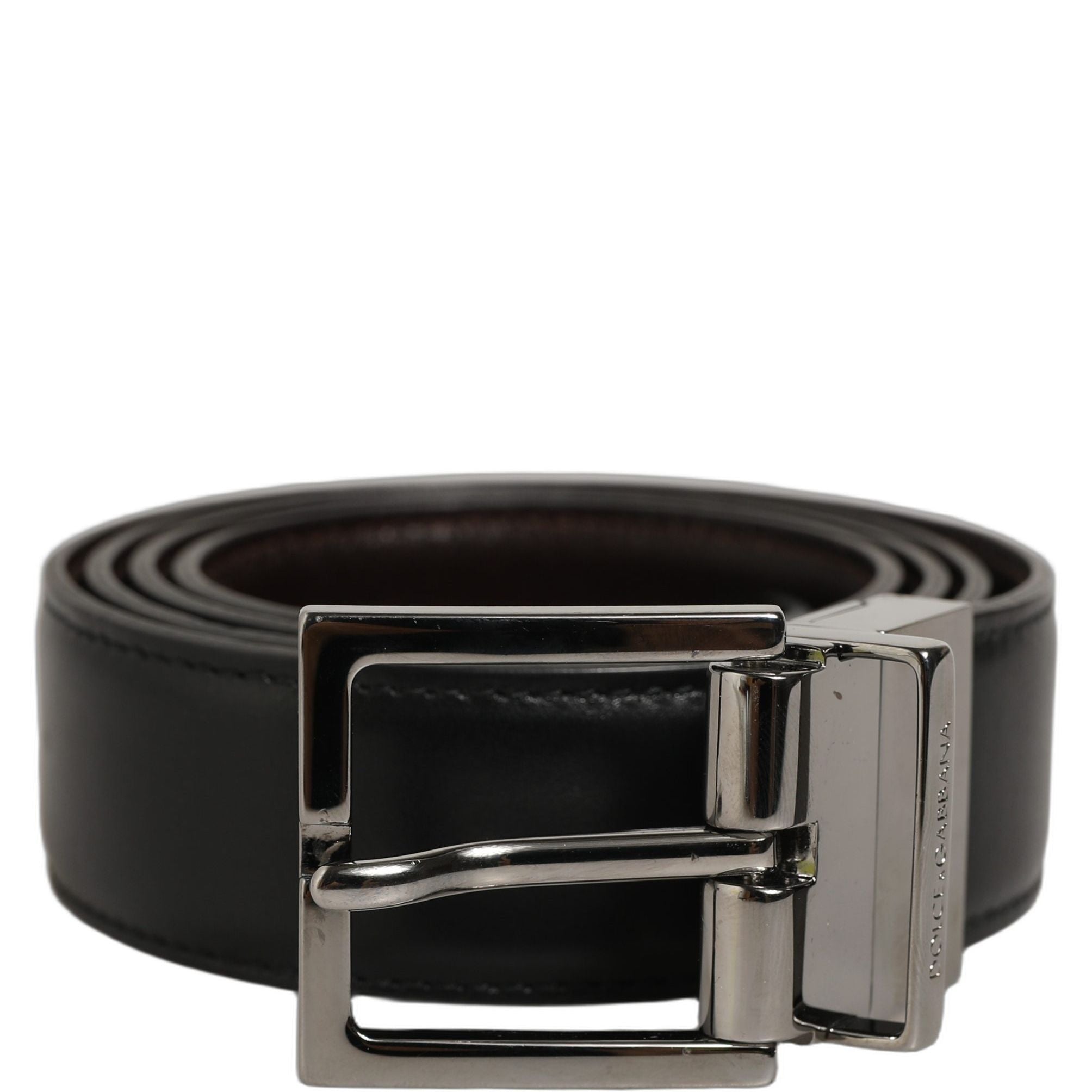 Dolce & Gabbana Black Classic Leather Silver Tone Buckle Belt