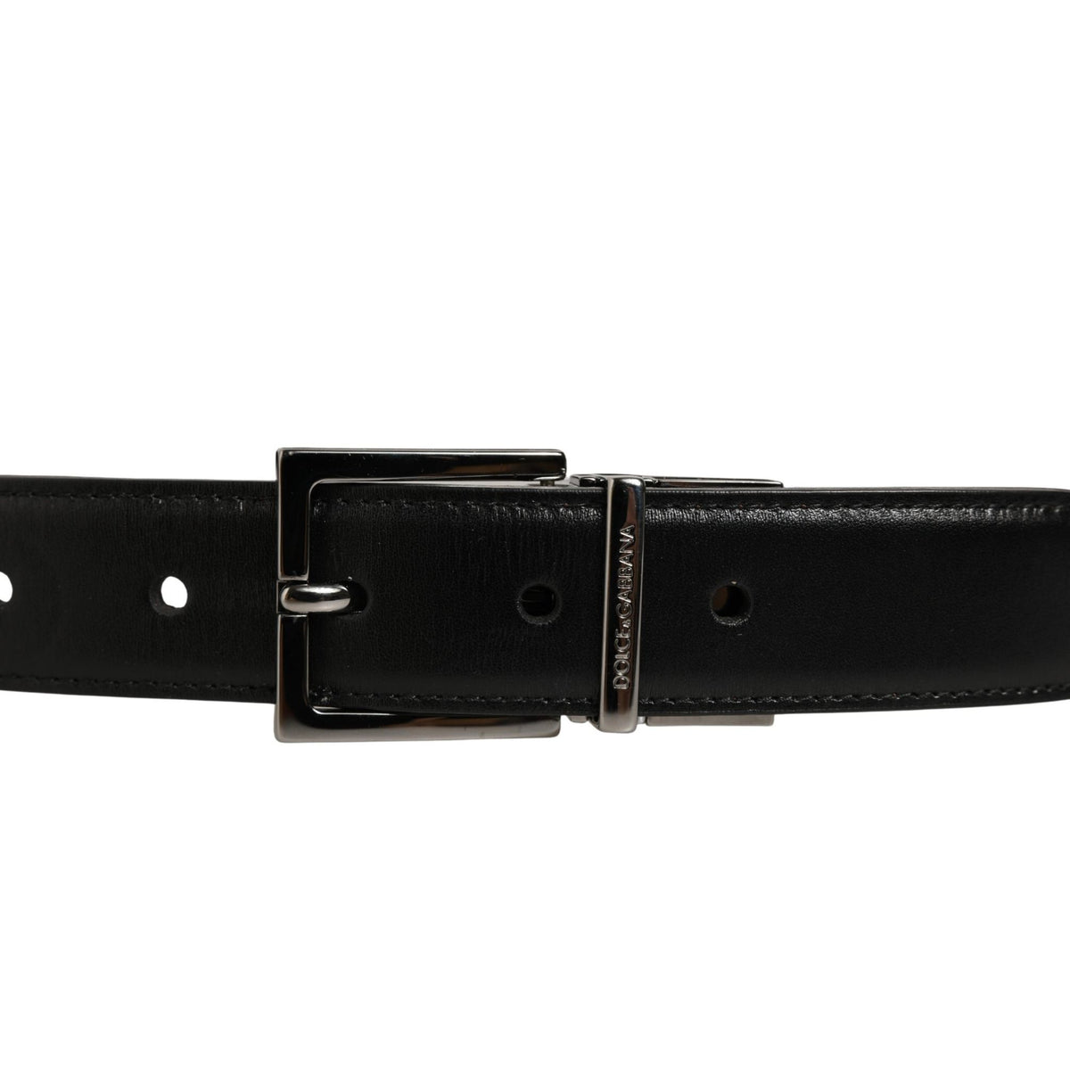 Dolce & Gabbana Black Classic Leather Silver Tone Buckle Belt