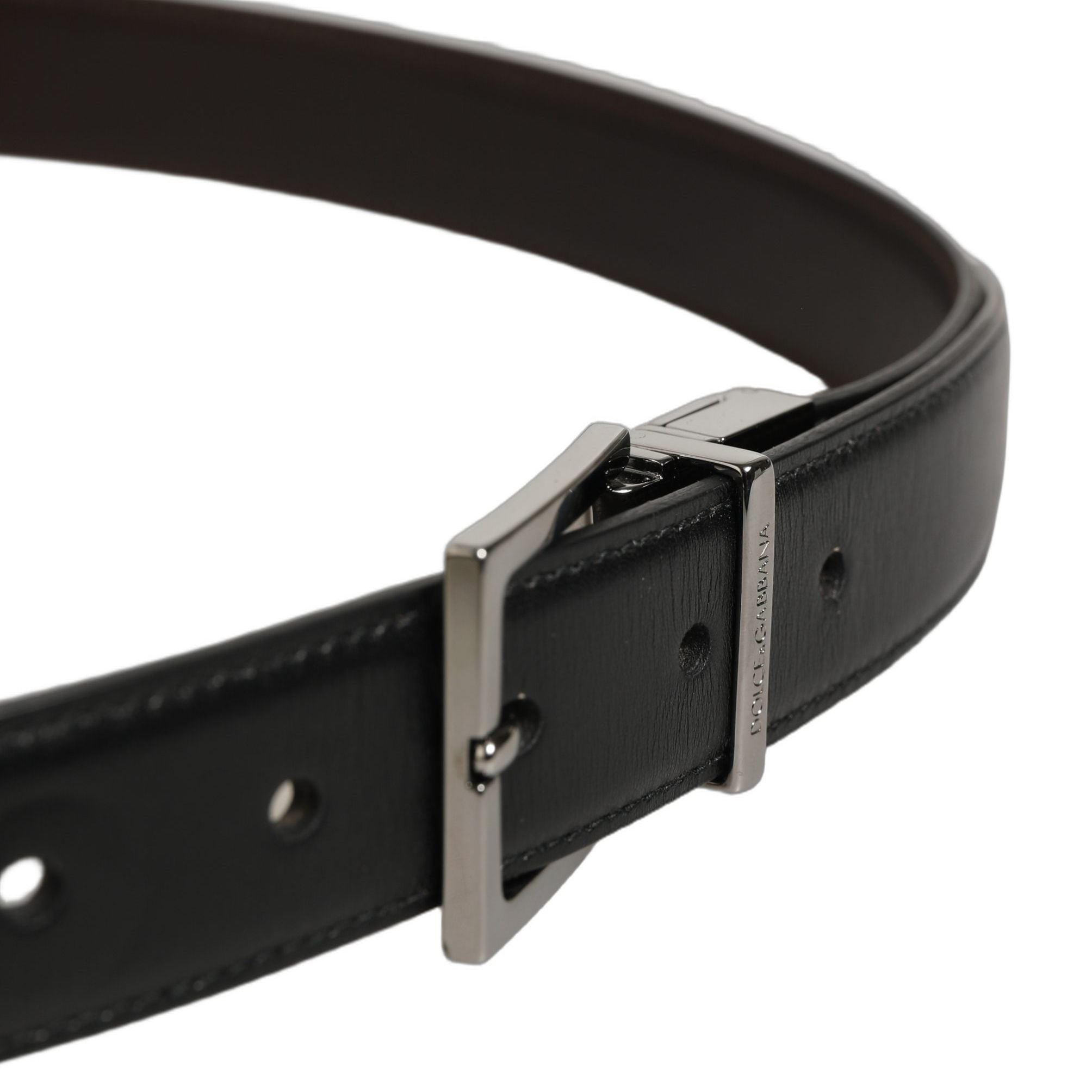 Dolce & Gabbana Black Classic Leather Silver Tone Buckle Belt