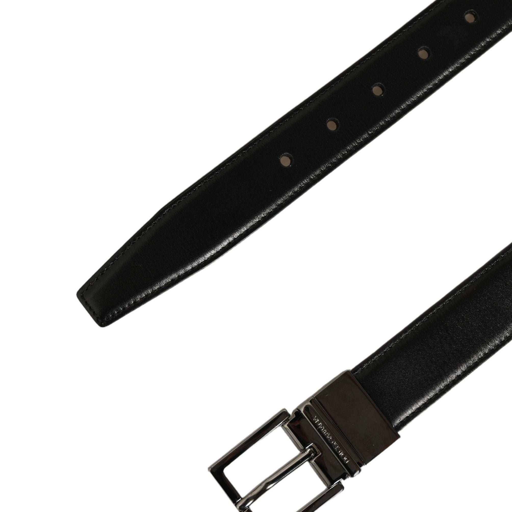 Dolce & Gabbana Black Classic Leather Silver Tone Buckle Belt