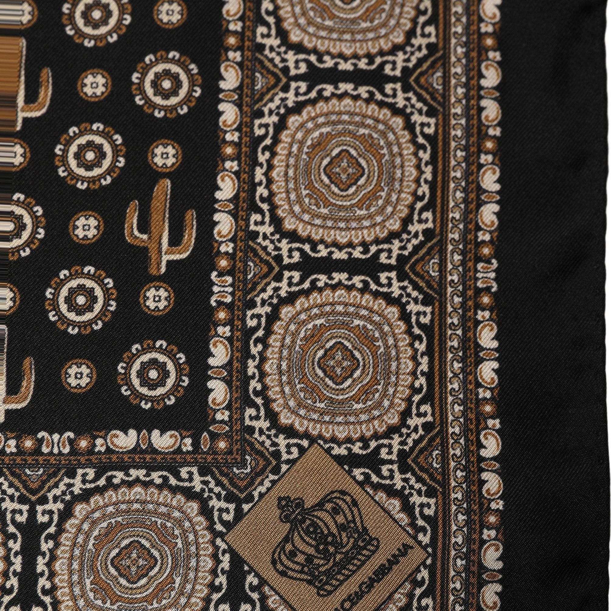Dolce & Gabbana Black Cactus Silk Pocket Square Foulard Scarf