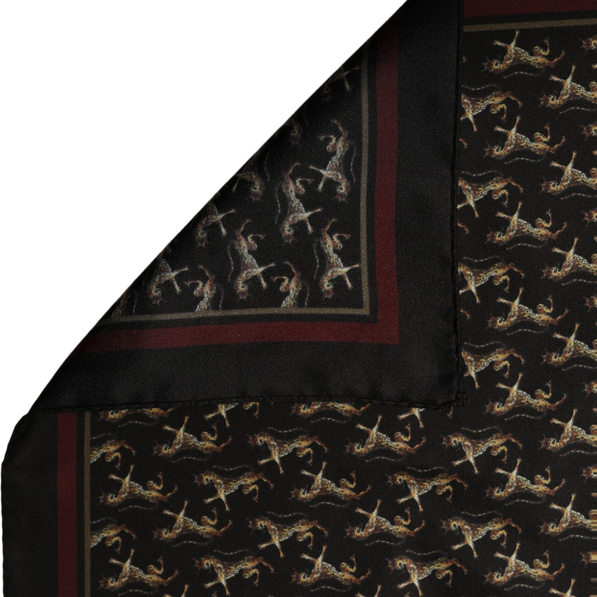 Dolce & Gabbana Black Horse Silk Pocket Square Foulard Scarf