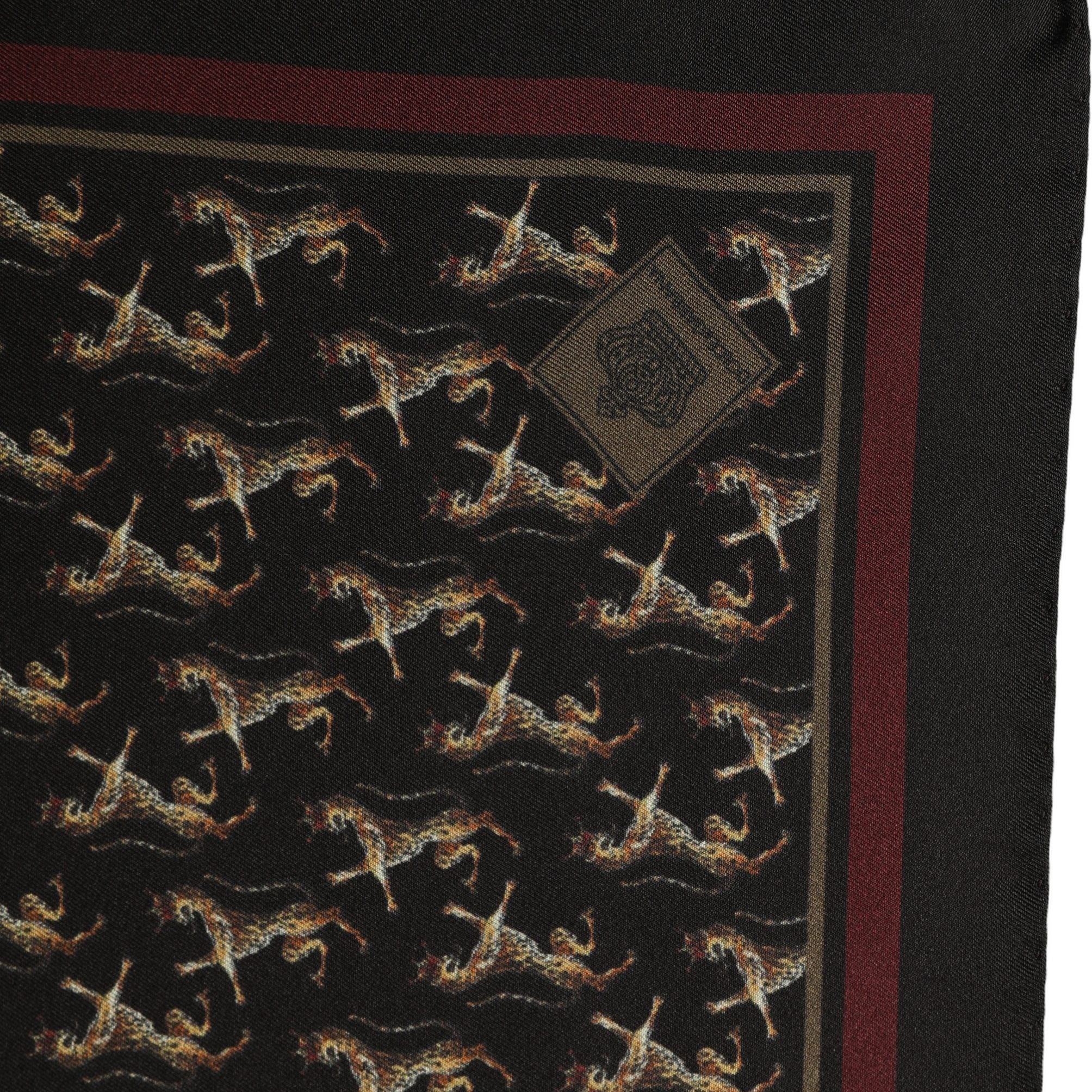 Dolce & Gabbana Black Horse Silk Pocket Square Foulard Scarf