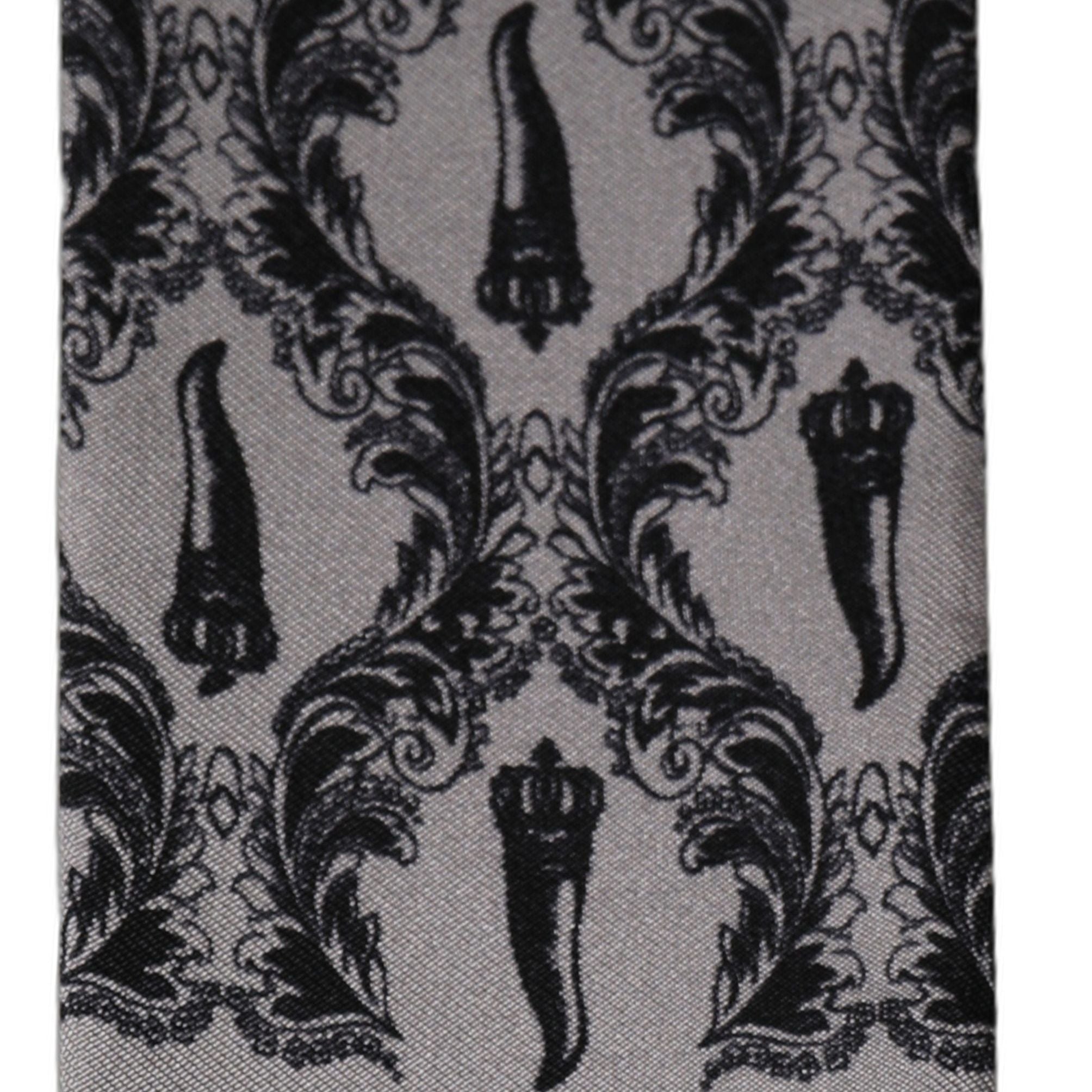 Dolce & Gabbana Gray Baroque Silk Fringed Skinny Foulard Scarf