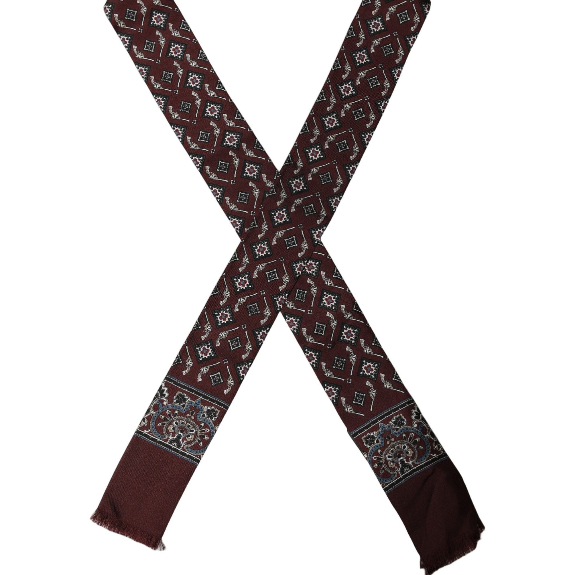 Dolce & Gabbana Burgundy Skinny Twilly Fringed Foulard Scarf