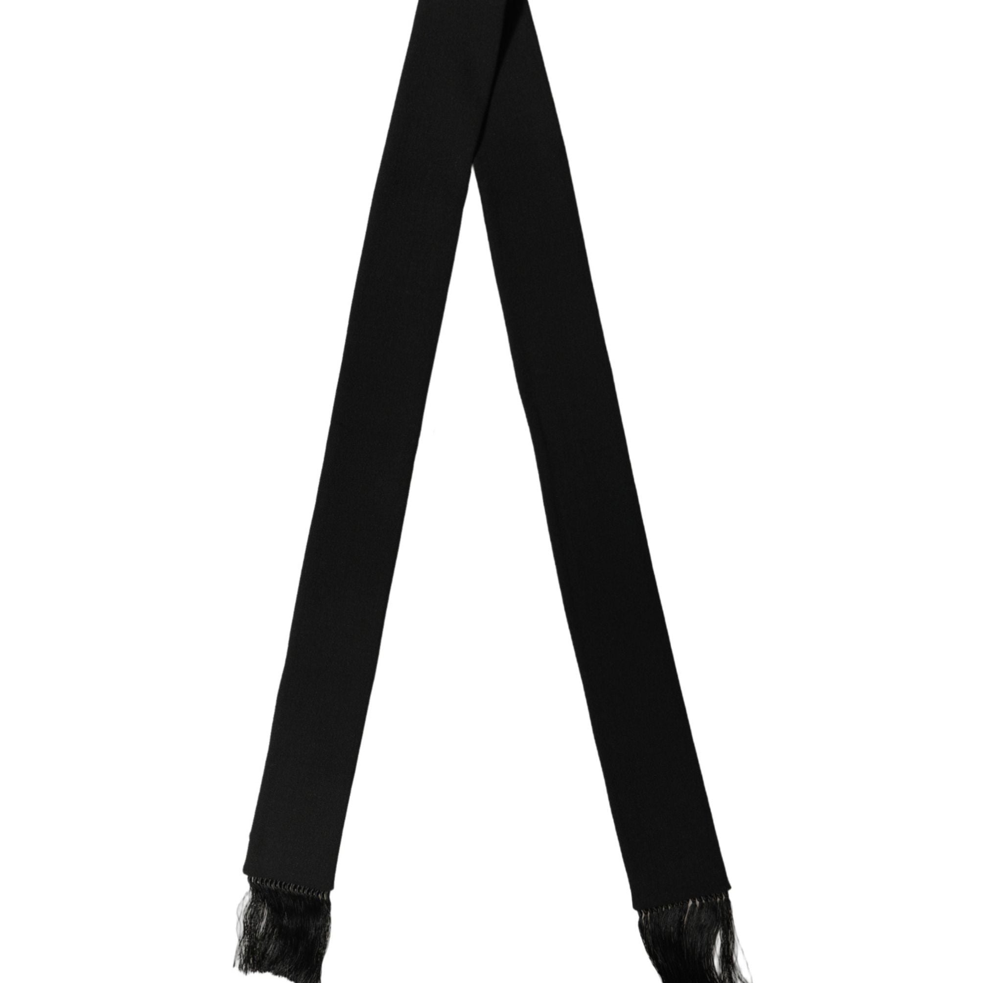 Dolce & Gabbana Men Black Wool Knitted Fringed Foulard Scarf