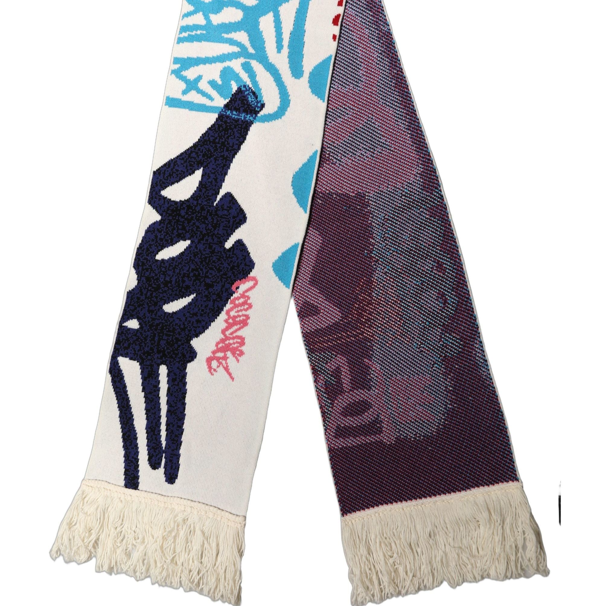 Dolce & Gabbana White Graphic Cashmere Fringed Shawl Scarf
