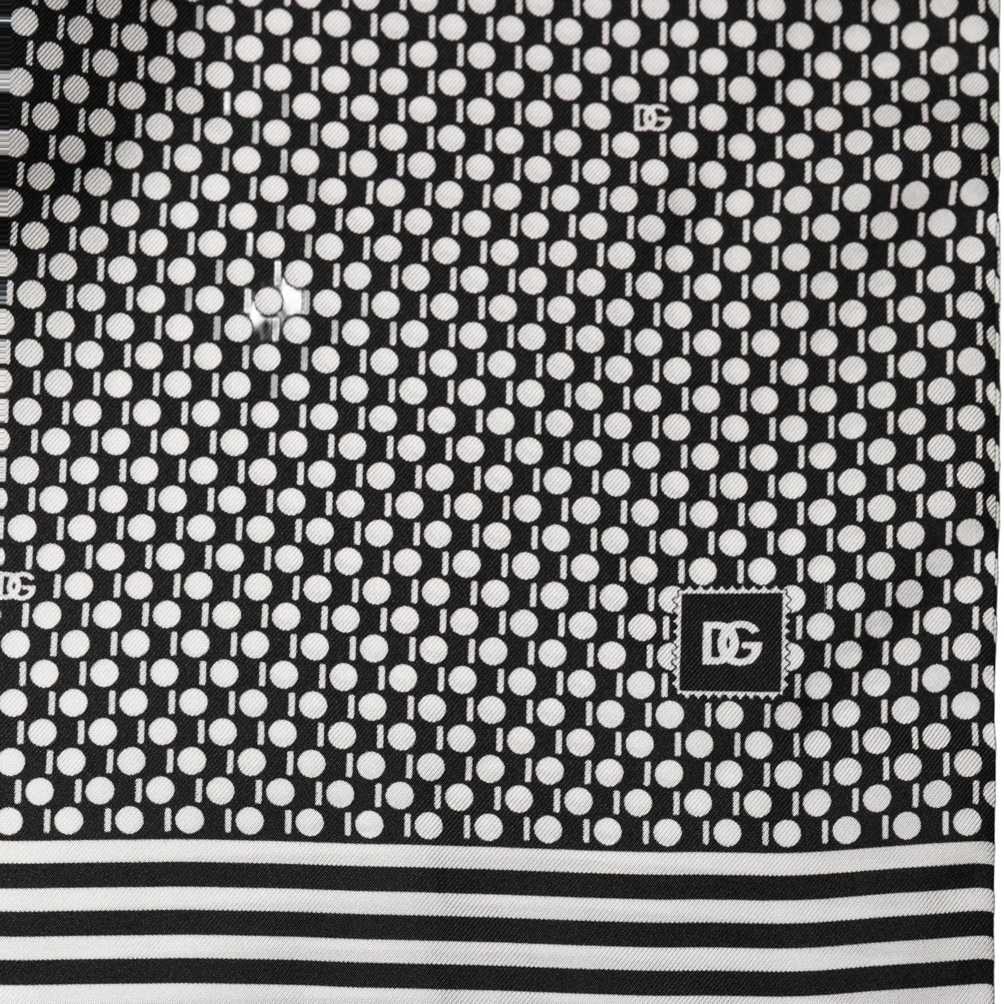 Dolce & Gabbana Black White Geometric Silk Neck Shawl Scarf