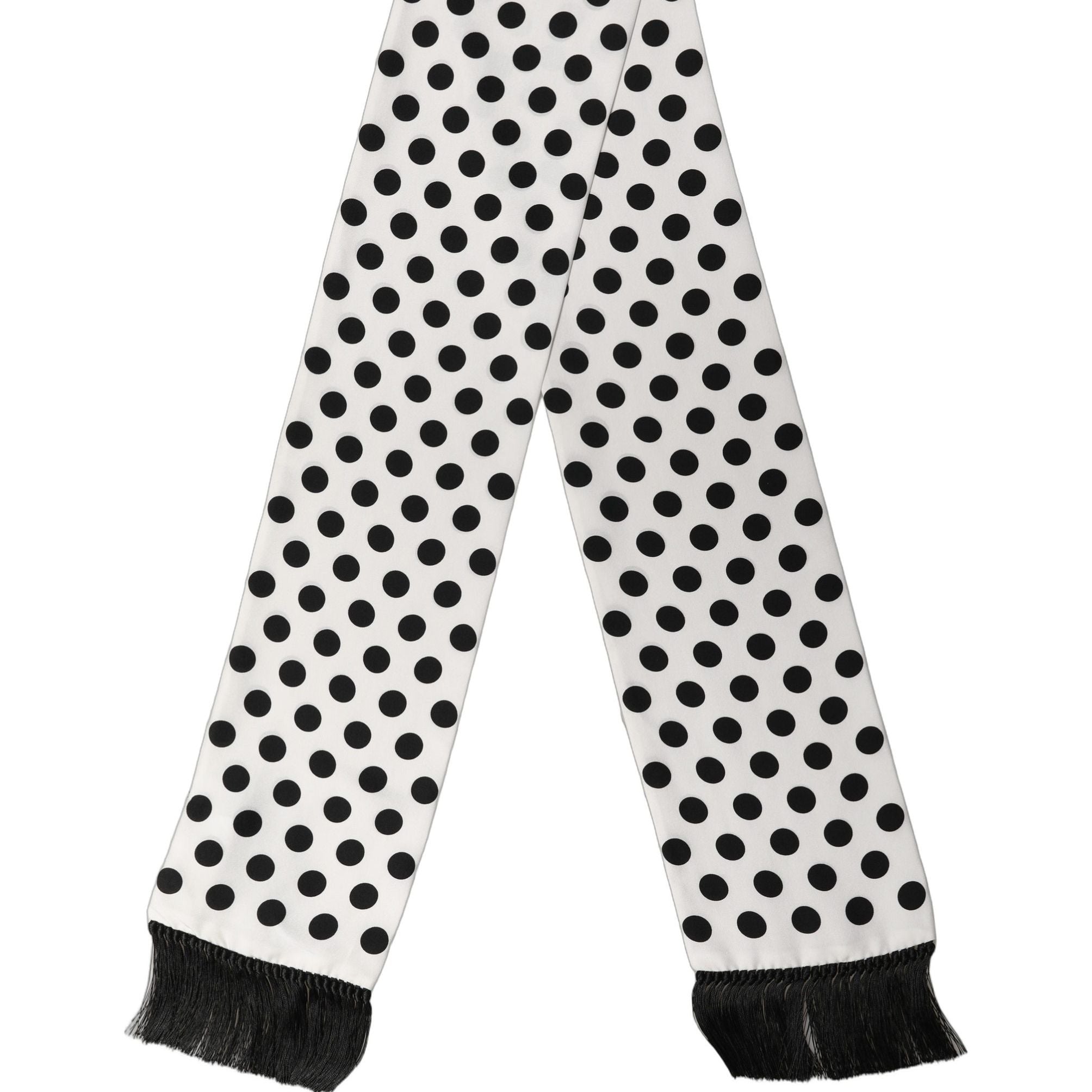 Dolce & Gabbana Black White Polka Dot Fringed Lace Stole Scarf