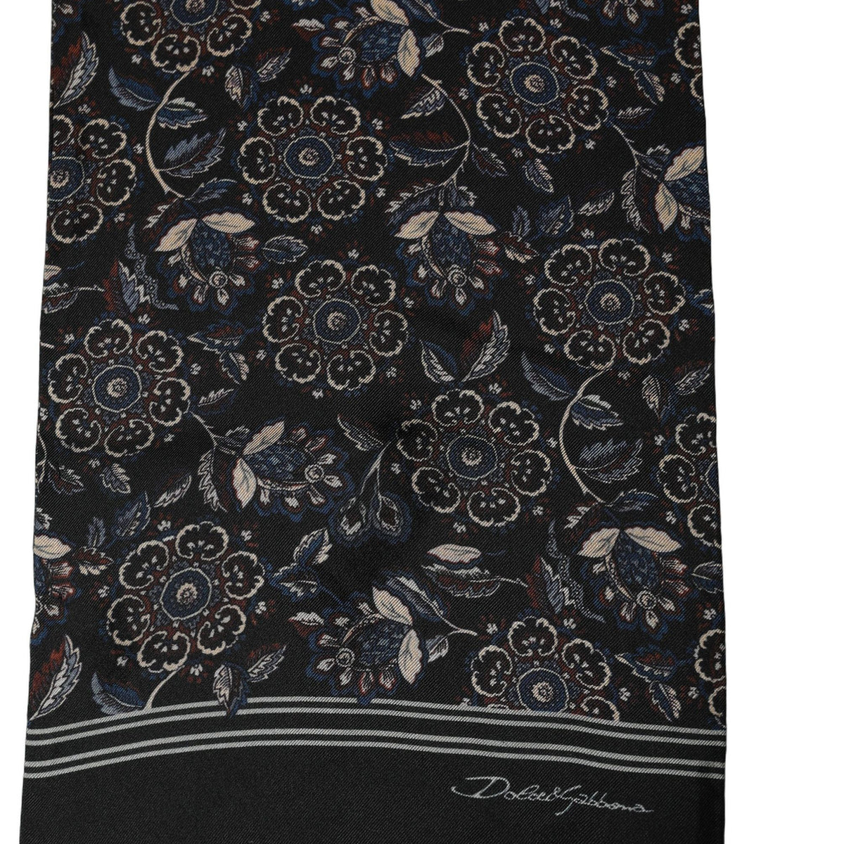 Dolce & Gabbana Black Silk Floral Paisley Fringed Shawl Scarf