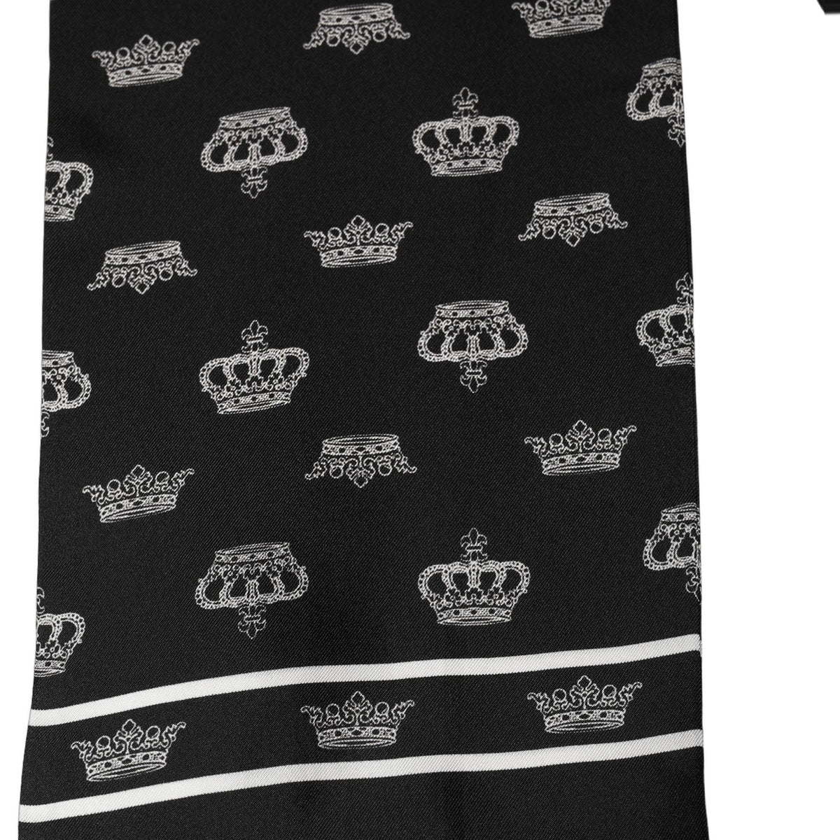 Dolce & Gabbana Black Silk Crown Fringed Neck Shawl Scarf
