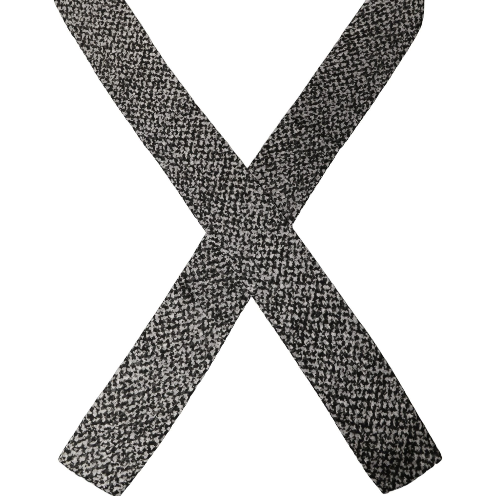 Dolce & Gabbana Black White Herringbone Tweed Shawl Scarf