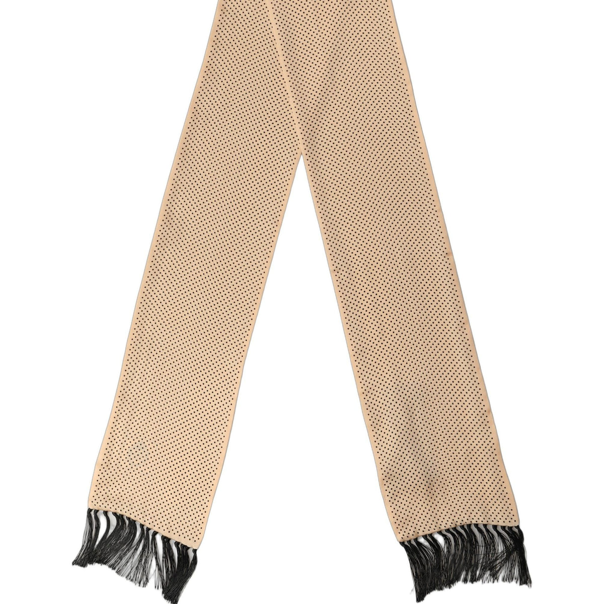 Dolce & Gabbana Beige Silk Dotted Fringed Neck Shawl Scarf
