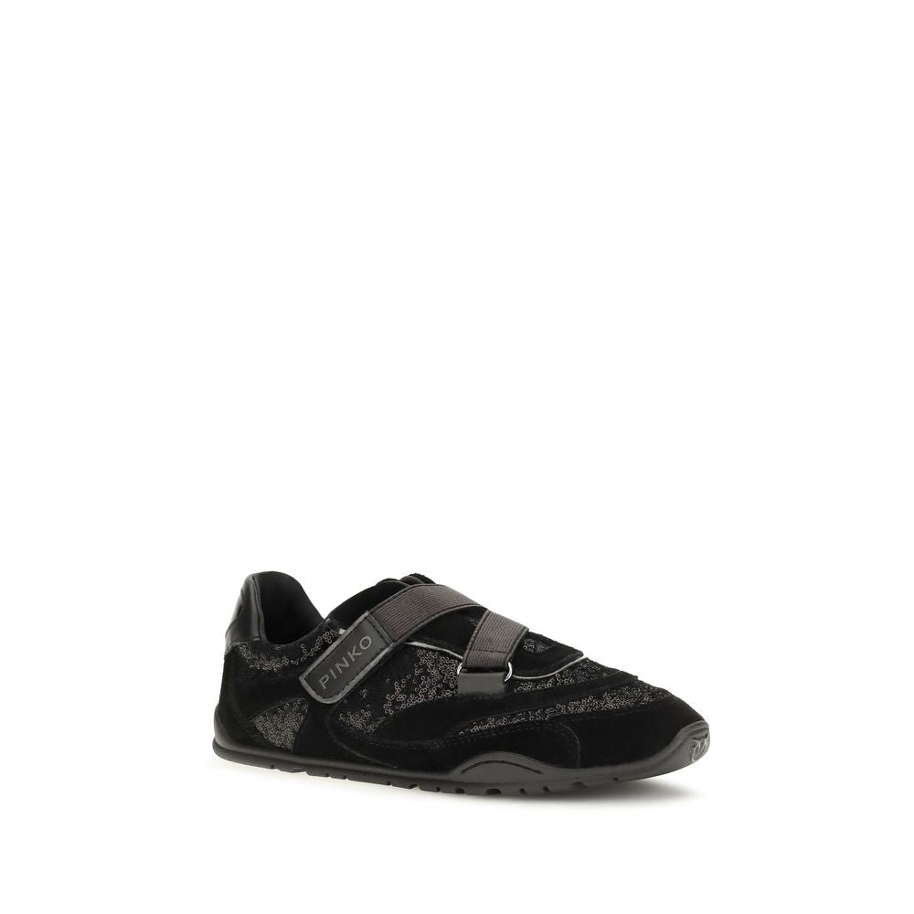 PINKO Black Suede Leather Athletic Sneakers