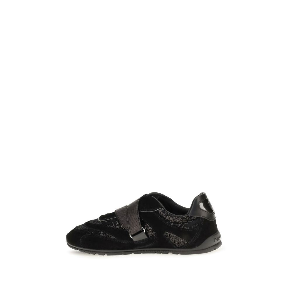 PINKO Black Suede Leather Athletic Sneakers