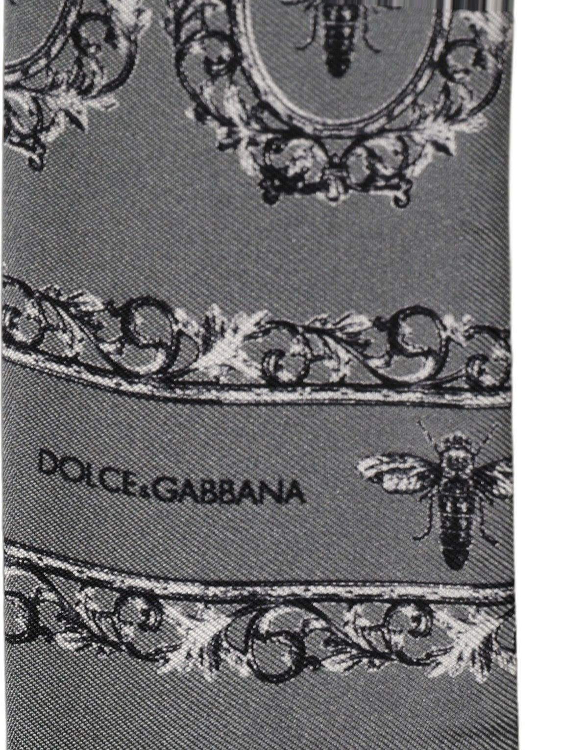 Dolce & Gabbana Men Gray Bee Silk Skinny Twilly Foulard Scarf