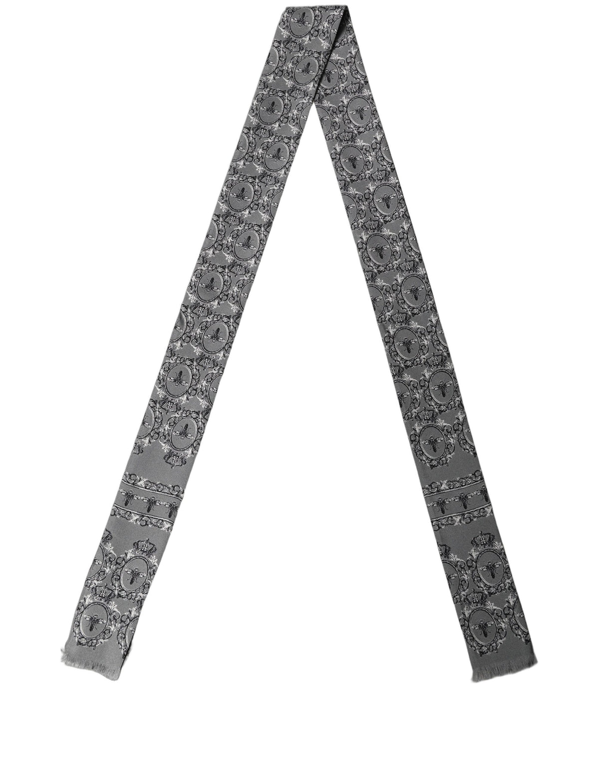 Dolce & Gabbana Men Gray Bee Silk Skinny Twilly Foulard Scarf