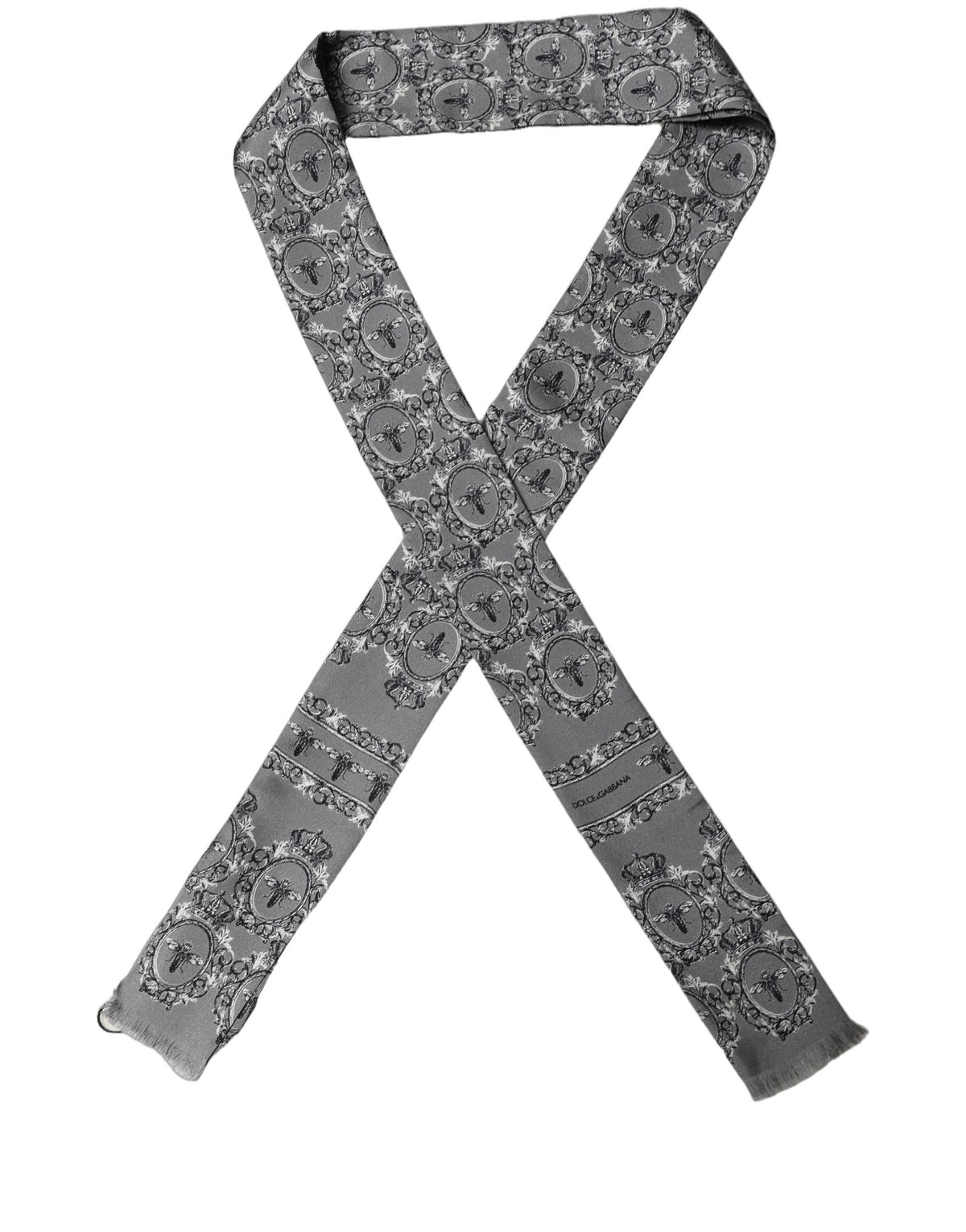 Dolce & Gabbana Men Gray Bee Silk Skinny Twilly Foulard Scarf