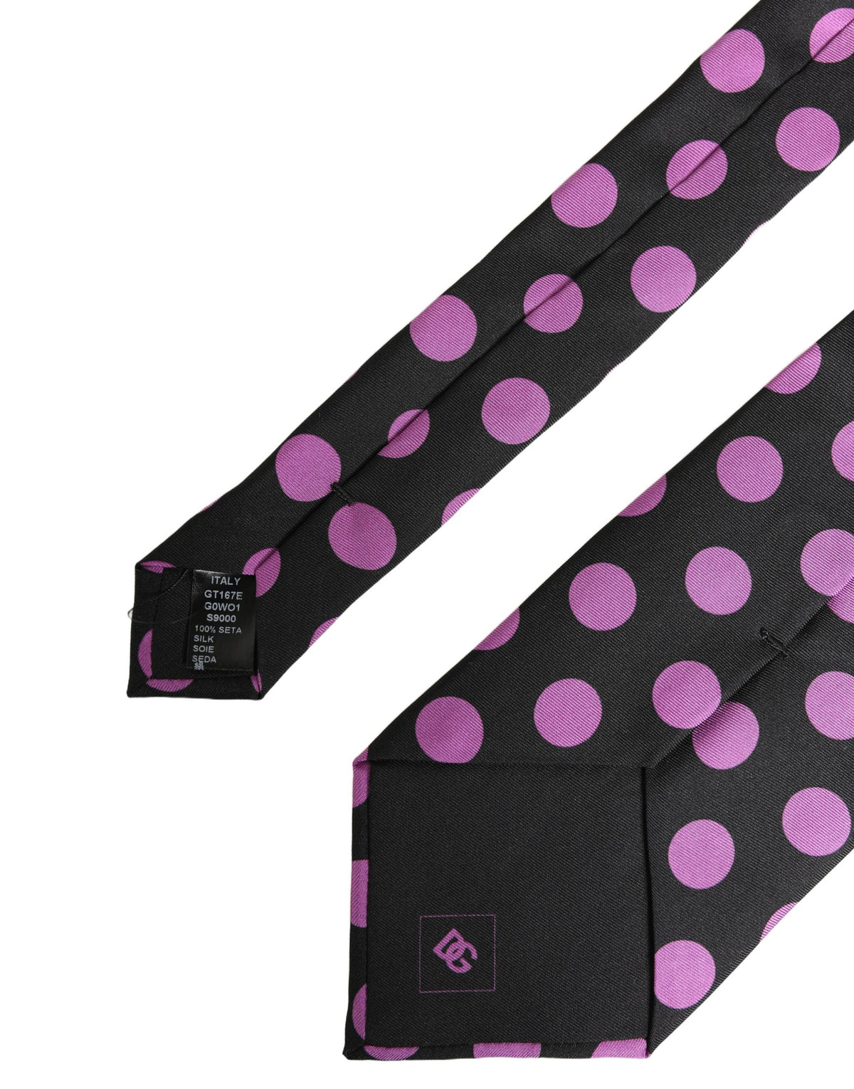 Dolce & Gabbana Men Dark Gray Polka Dot Silk Adjustable Necktie Tie