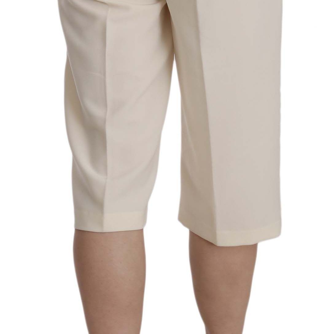 Silvian Heach Cream Mid Waist Cotton Straight Cropped Pants