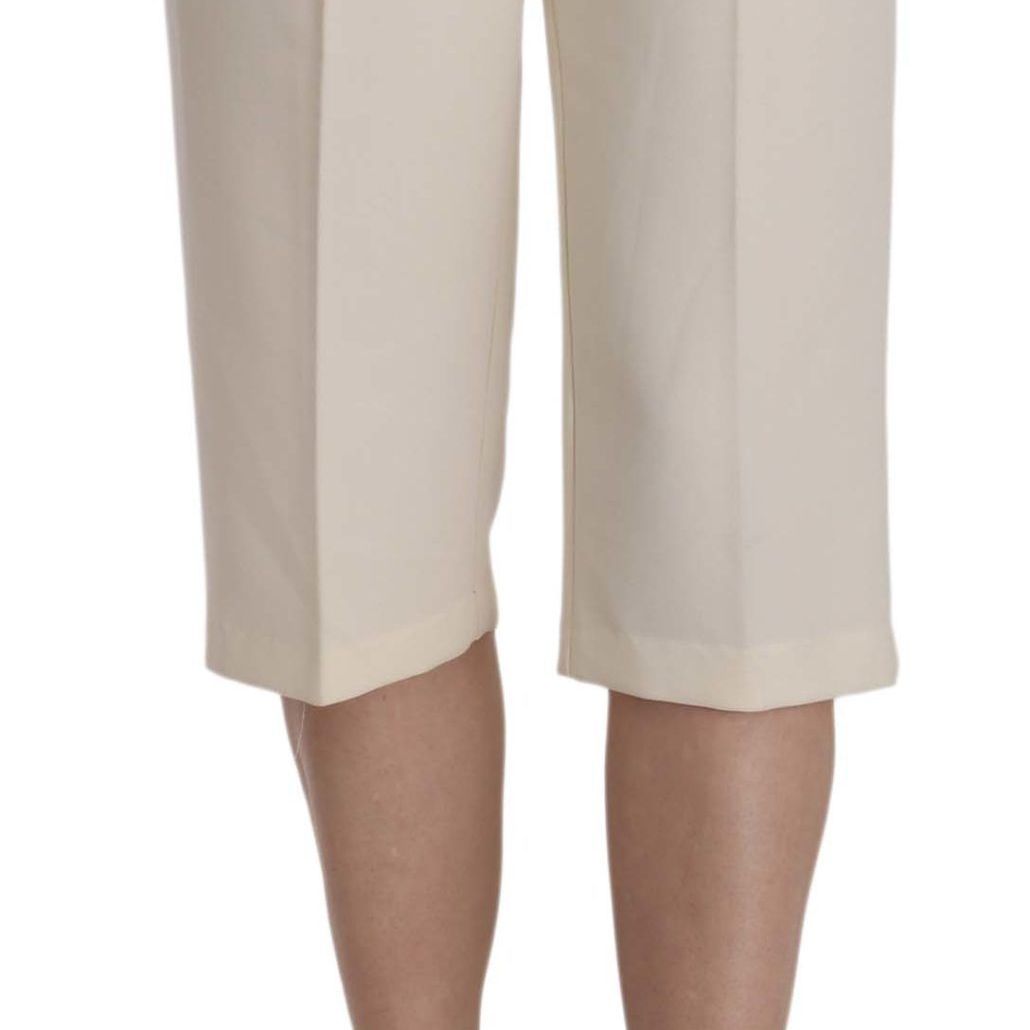 Silvian Heach Cream Mid Waist Cotton Straight Cropped Pants