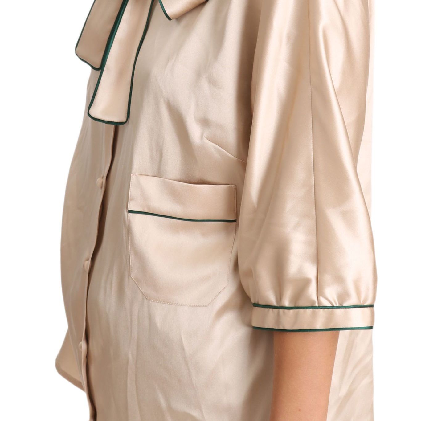 Dolce & Gabbana Beige Ribbon Silk Stretch Top Blouse