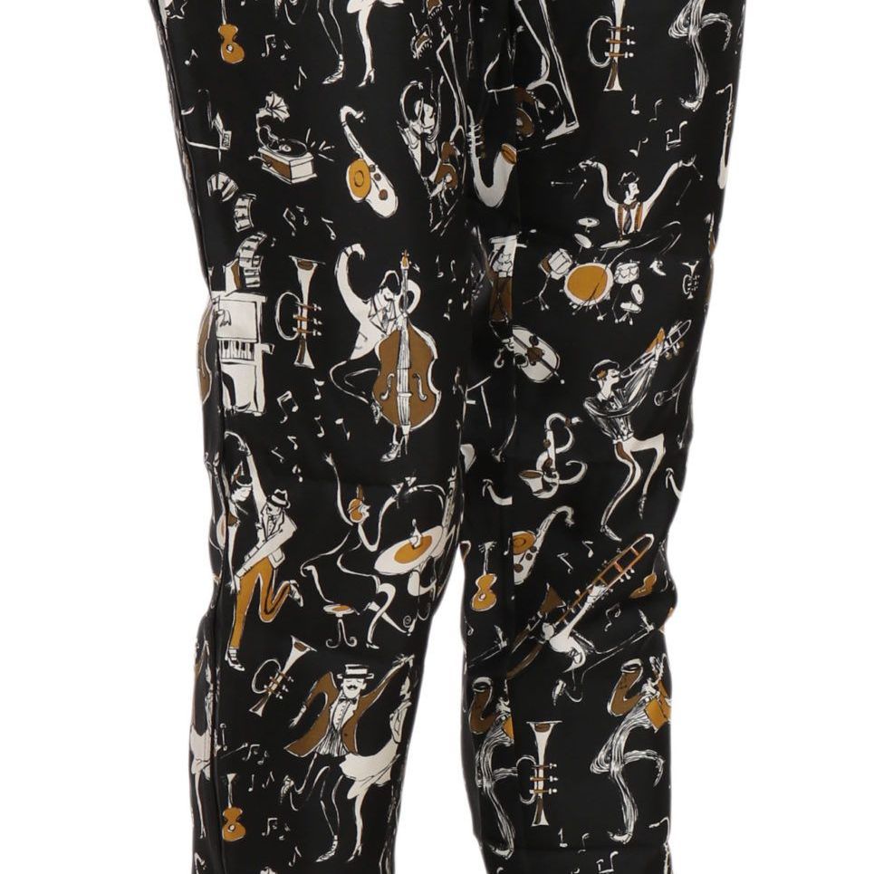 Dolce & Gabbana Black Jazz Club Print High Waist Tapered Pants
