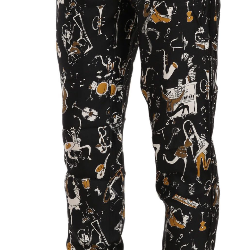 Dolce & Gabbana Black Jazz Club Print High Waist Tapered Pants