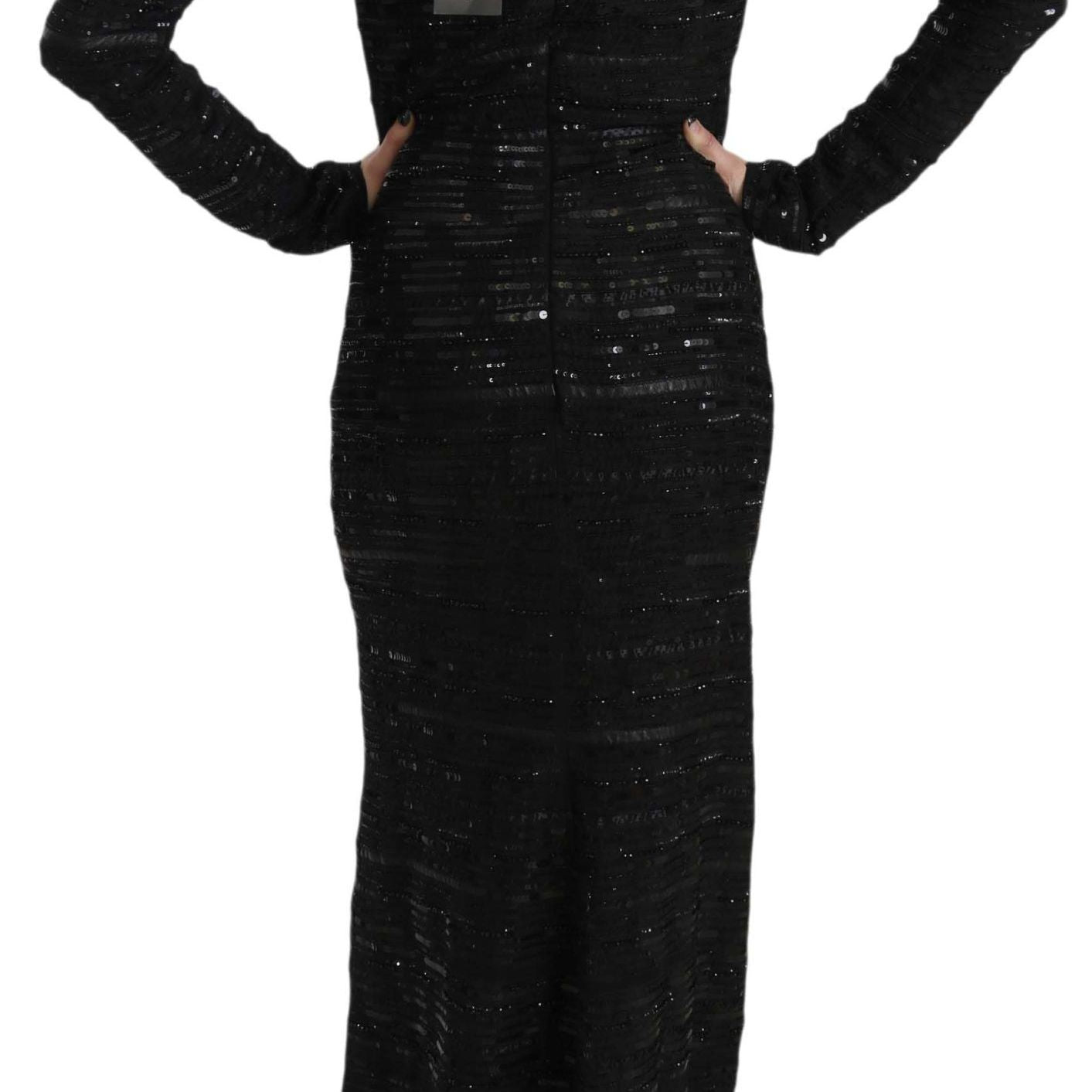 John Richmond Black Silk Full Length Sequined Gown Dress