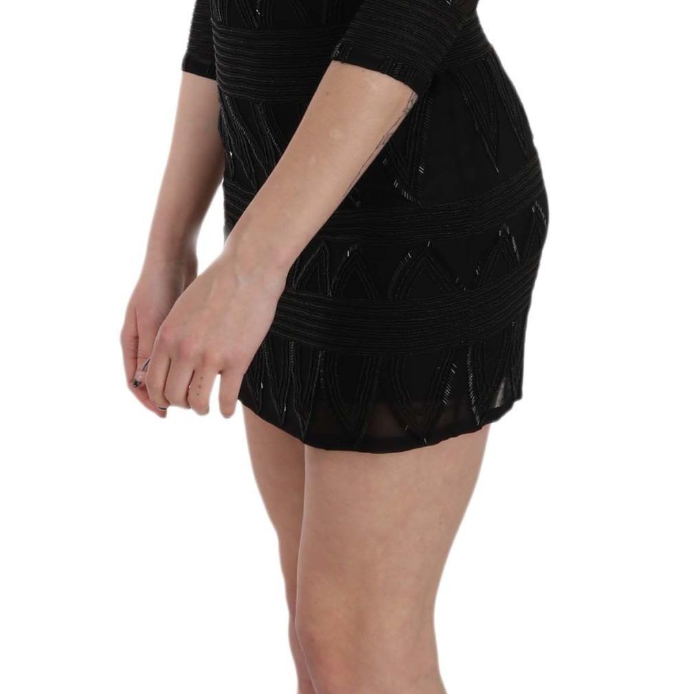 John Richmond Black Silk Sequined Mini Shift Gown