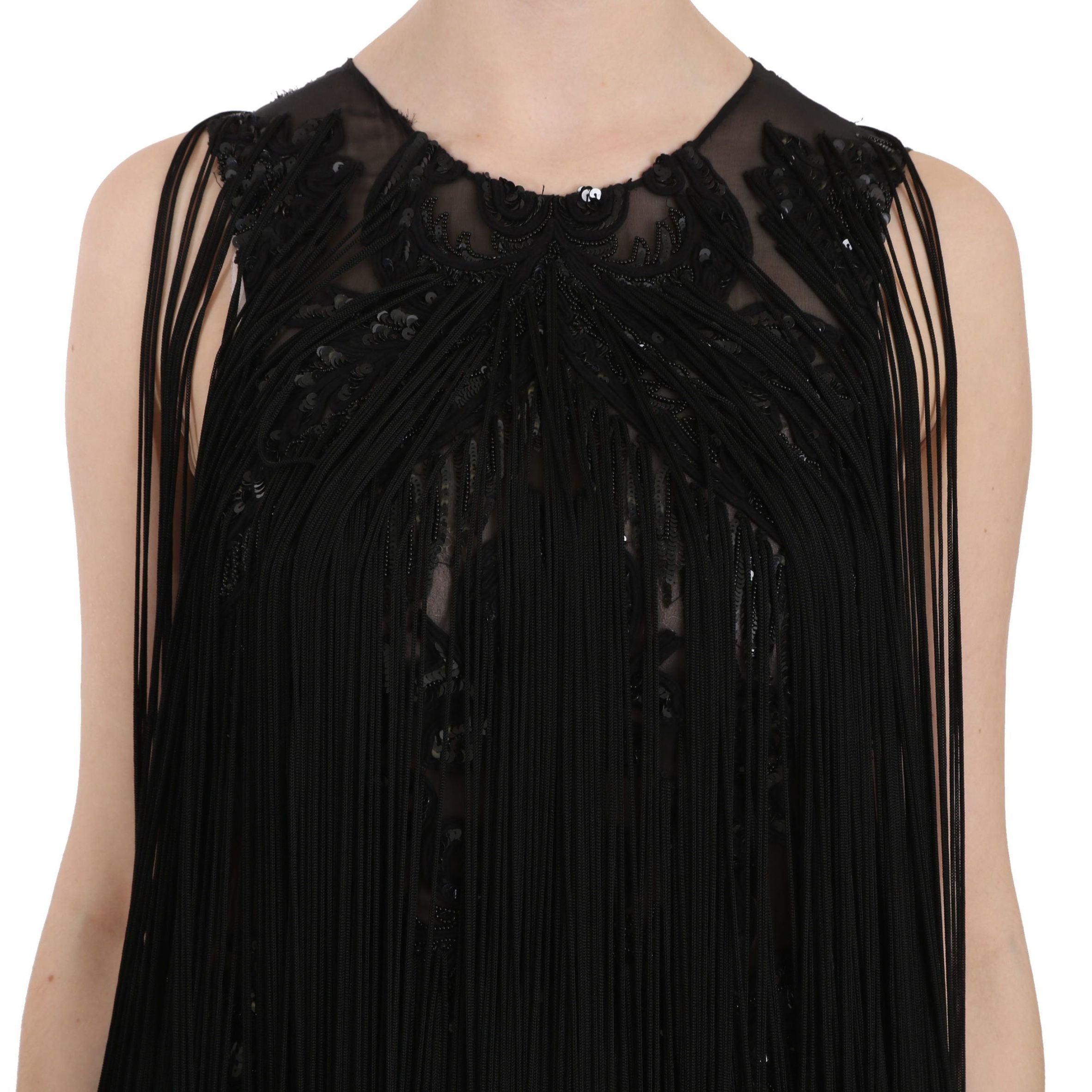 John Richmond Black Silk Beaded Sequined Sheer Dress