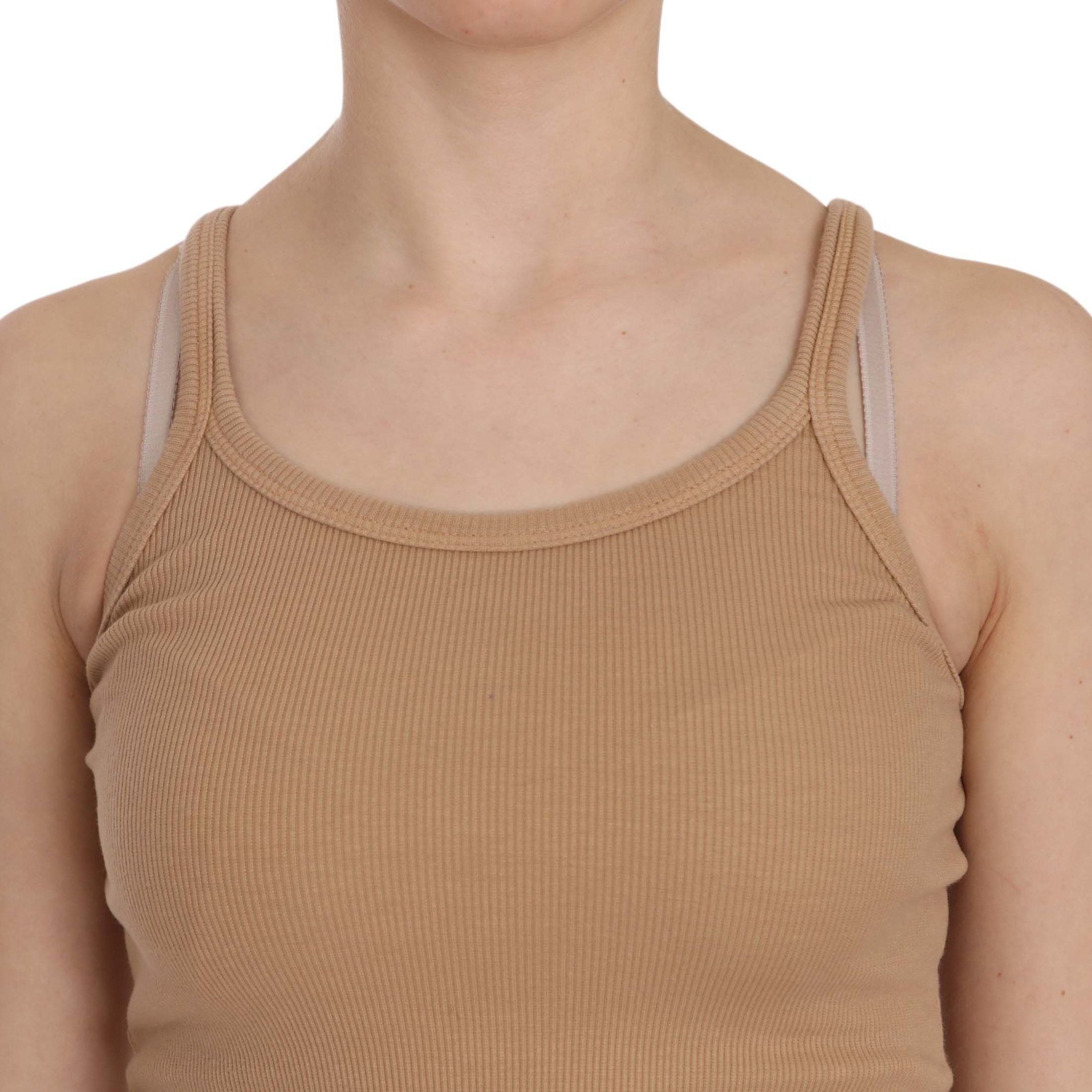 PINK MEMORIES Beige Sleeveless Spaghetti Strap Tank Blouse