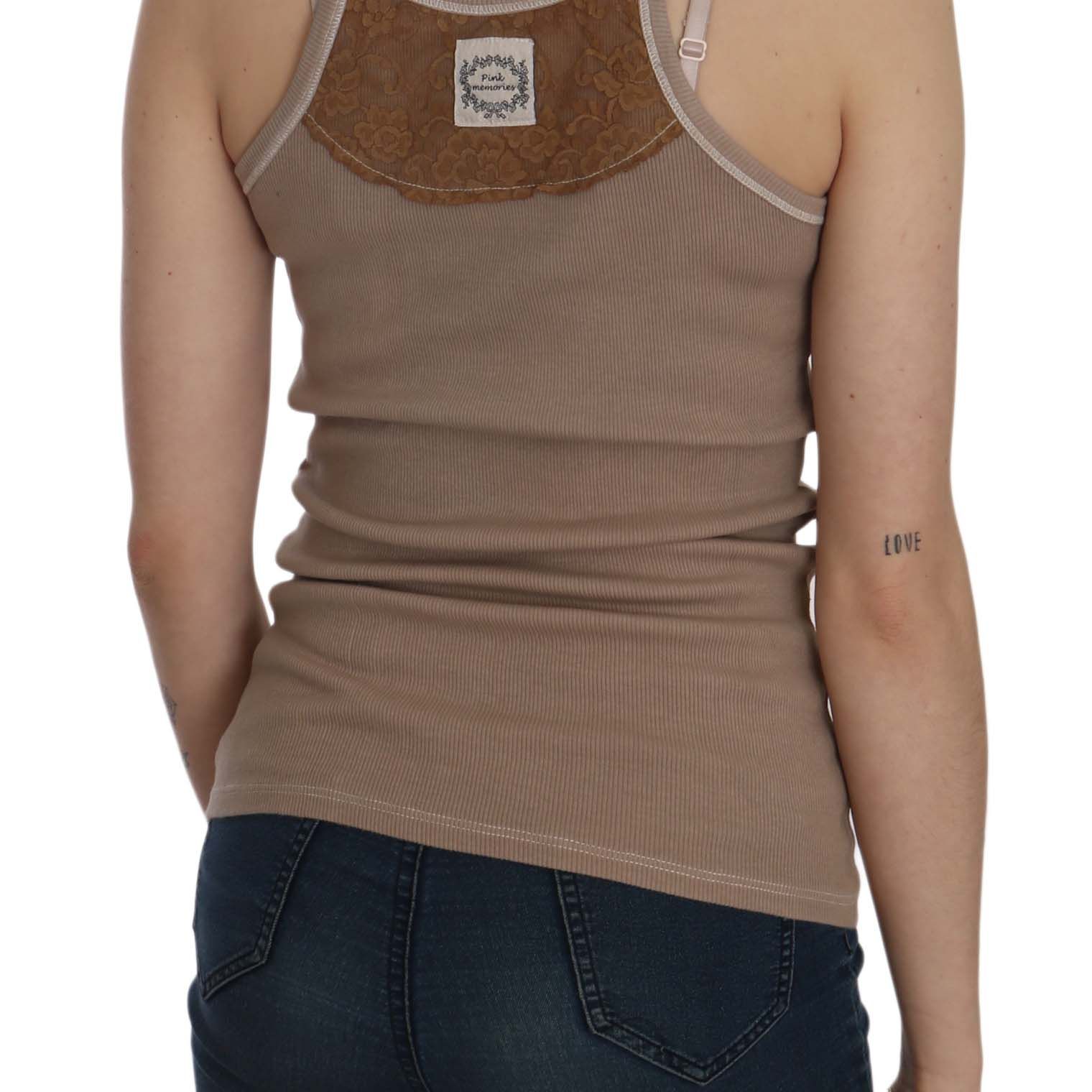 PINK MEMORIES Brown Sleeveless Spaghetti Strap Tank Blouse