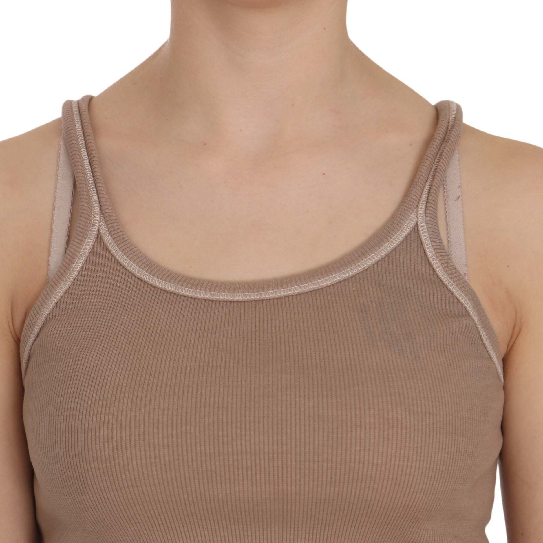 PINK MEMORIES Brown Sleeveless Spaghetti Strap Tank Blouse