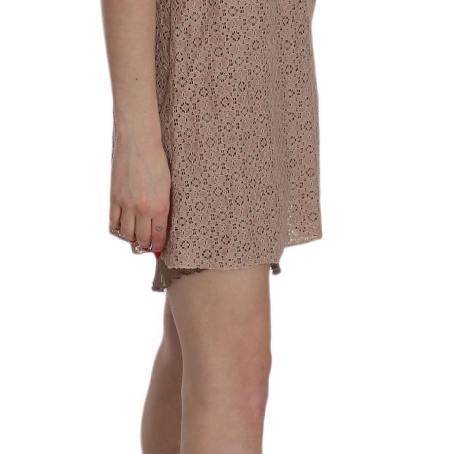 PINK MEMORIES Beige Spaghetti Strap A-line Mini Cotton Dress