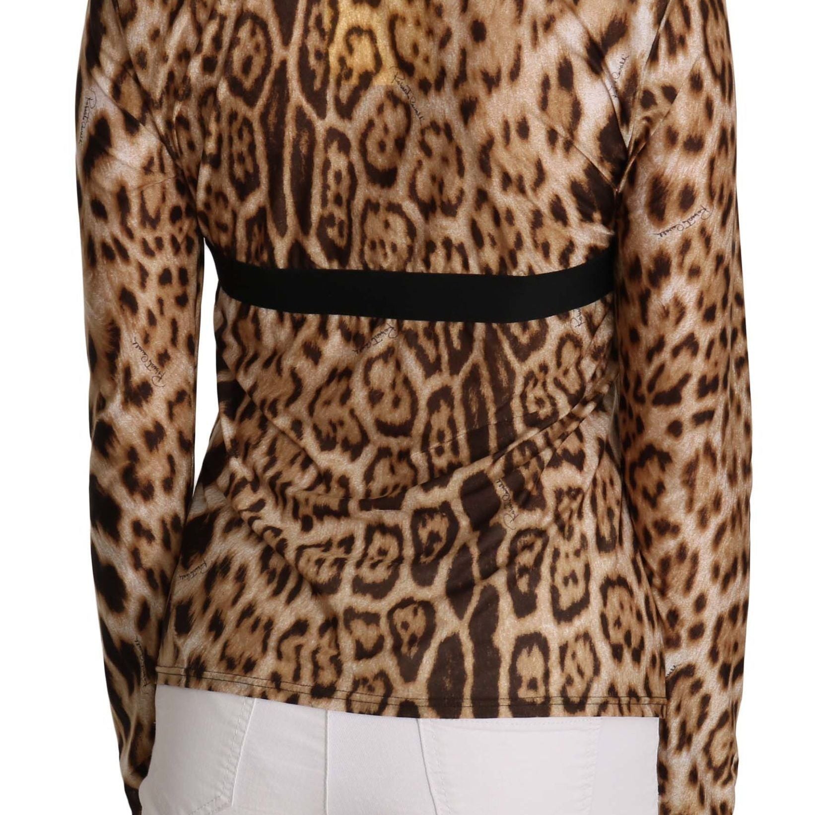 Roberto Cavalli Brown Round Neck Leopard Women Top Blouse